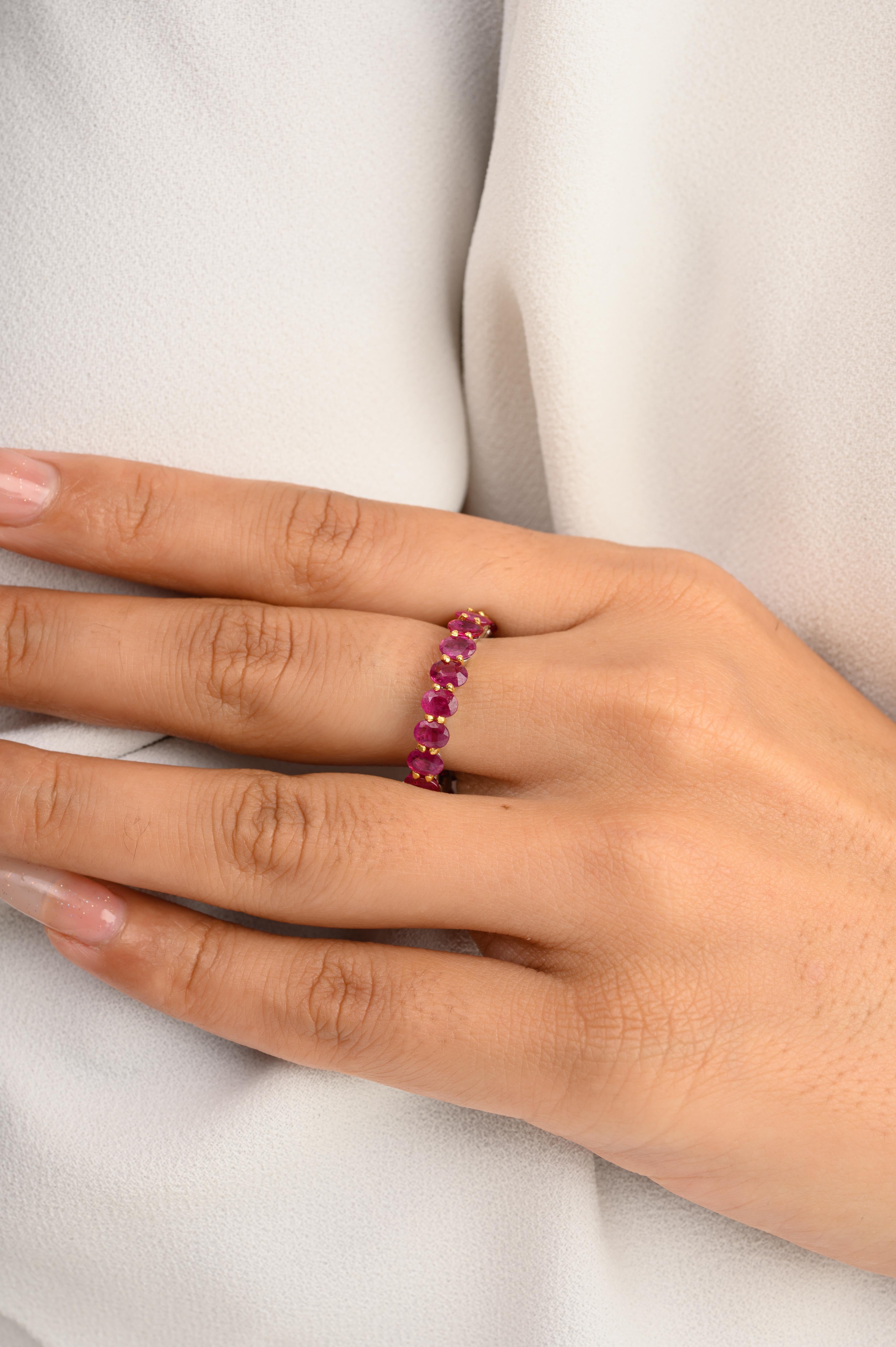 For Sale:  4.67 Carat Ruby Birthstone Eternity Band Ring in 14k Solid White Gold for Her 2