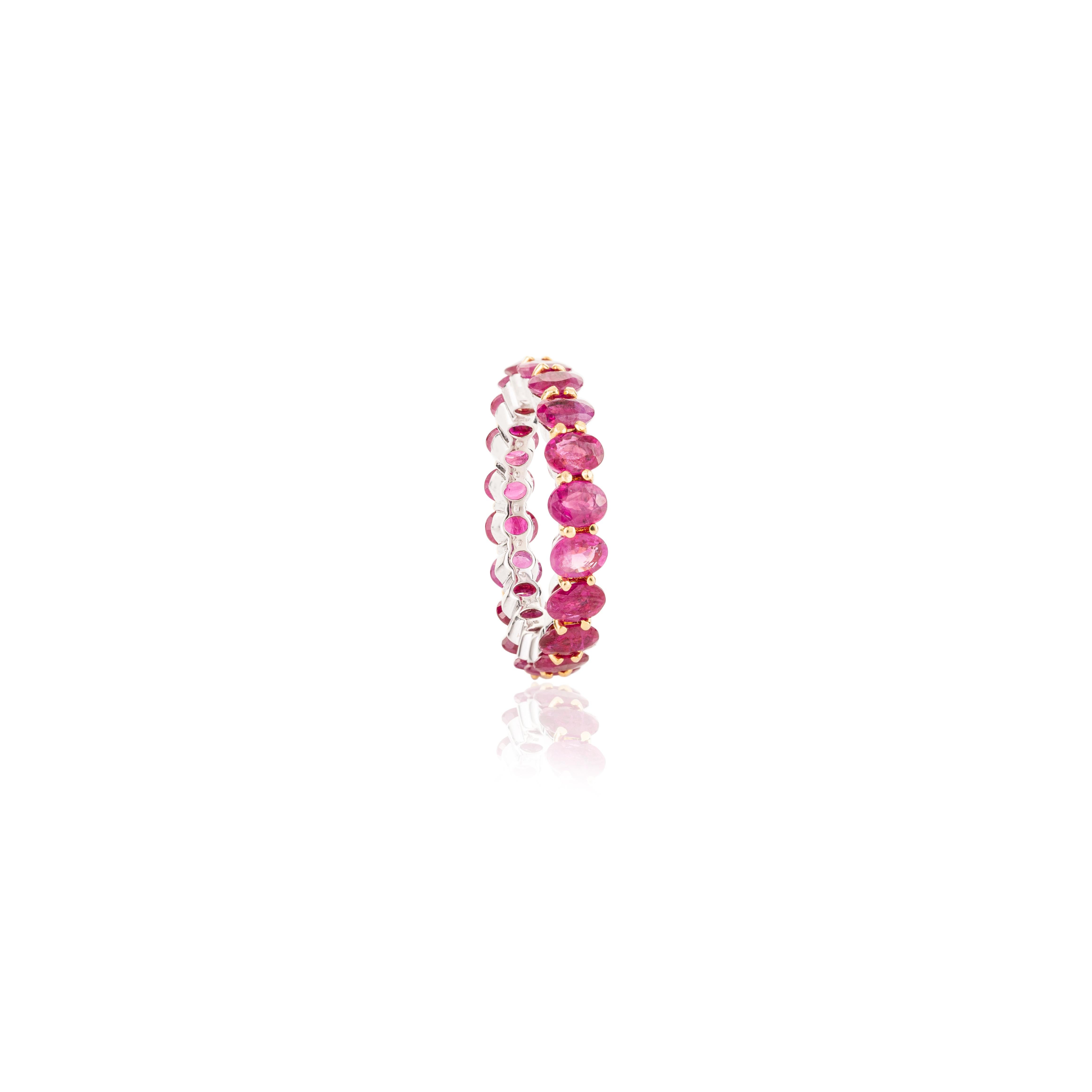 For Sale:  4.67 Carat Ruby Birthstone Eternity Band Ring in 14k Solid White Gold for Her 3