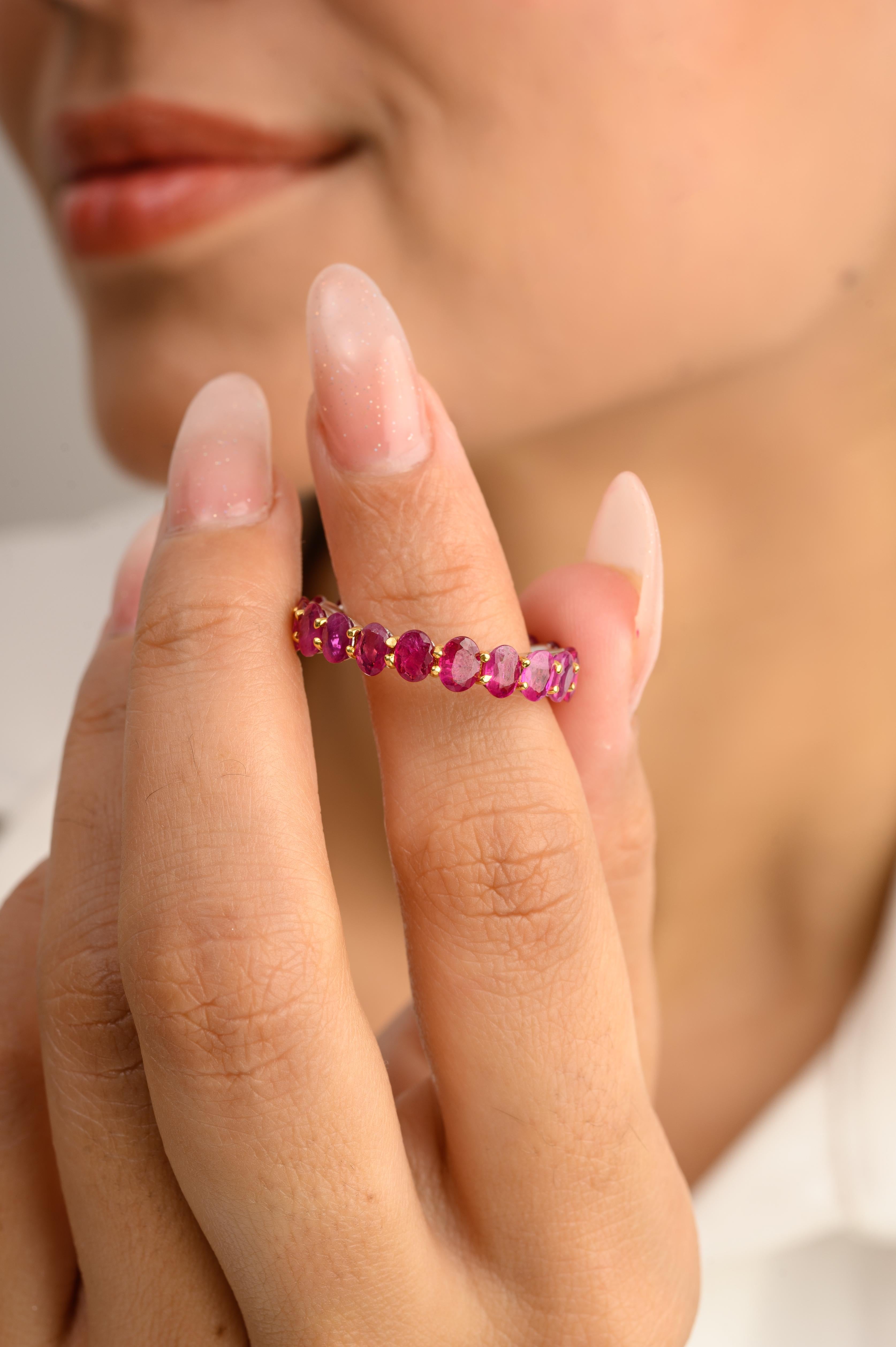 For Sale:  4.67 Carat Ruby Birthstone Eternity Band Ring in 14k Solid White Gold for Her 4