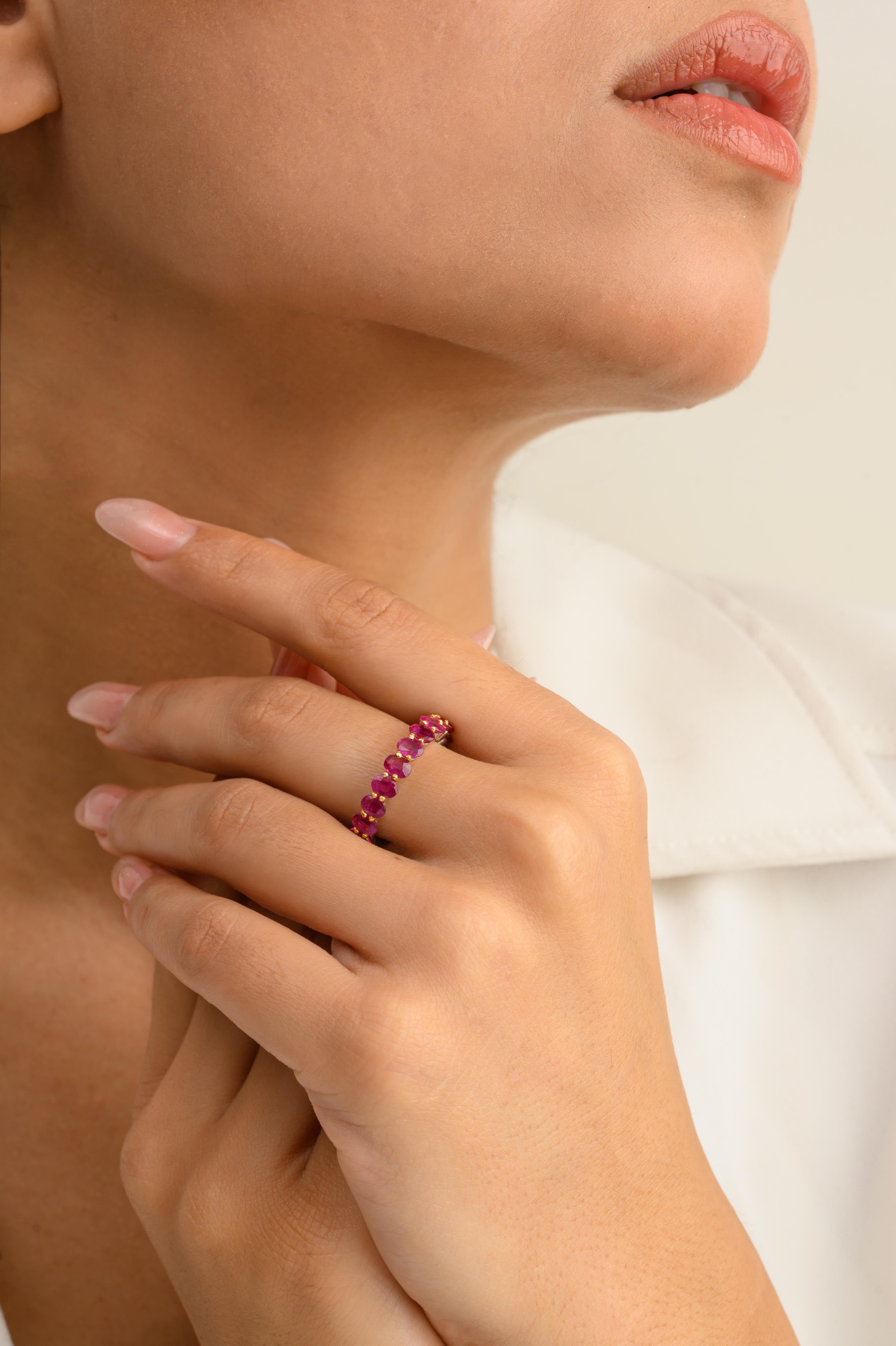 For Sale:  4.67 Carat Ruby Birthstone Eternity Band Ring in 14k Solid White Gold for Her 6