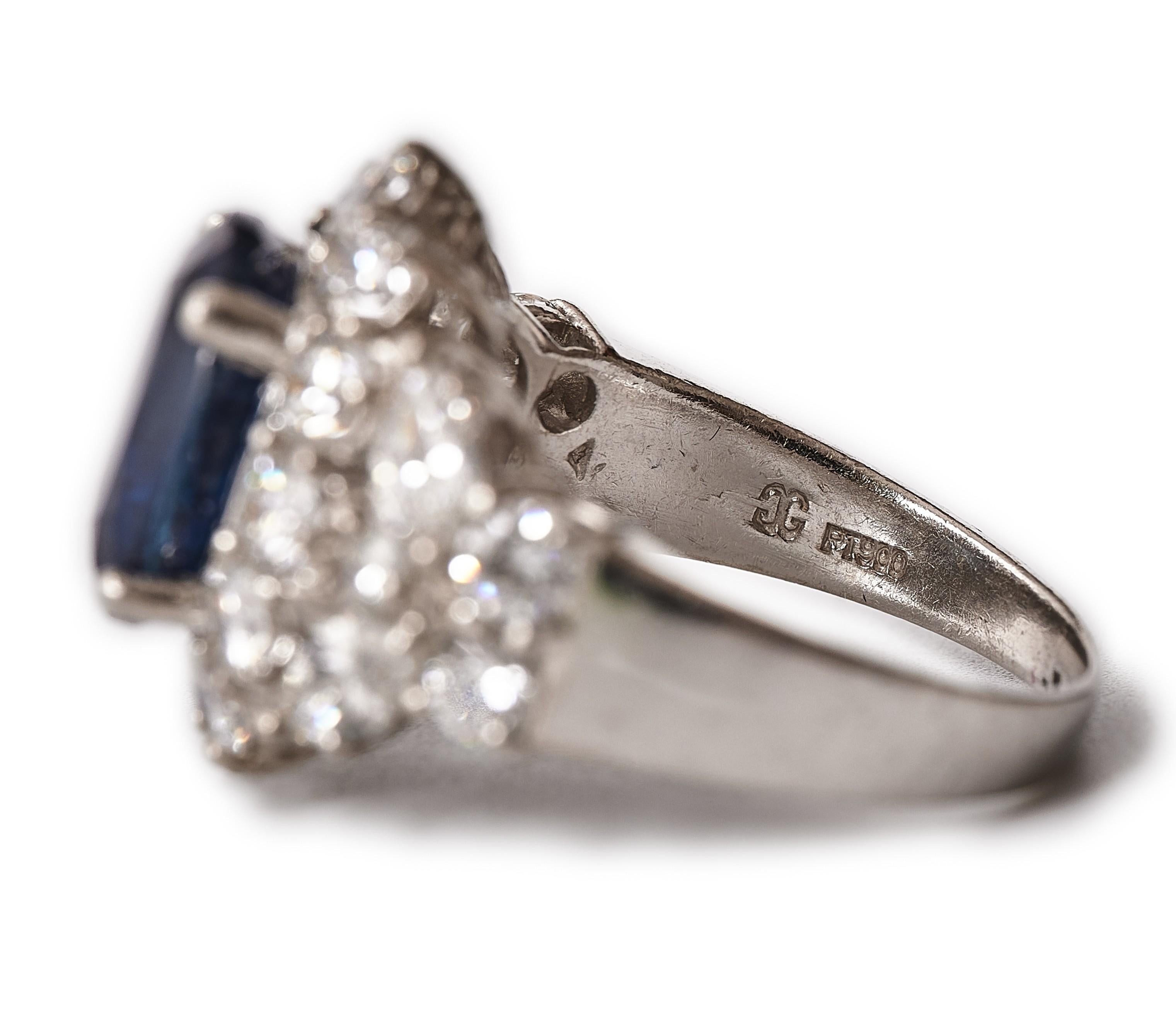 4.67 carat sapphire and 2.62 carat diamond statement ring For Sale 6
