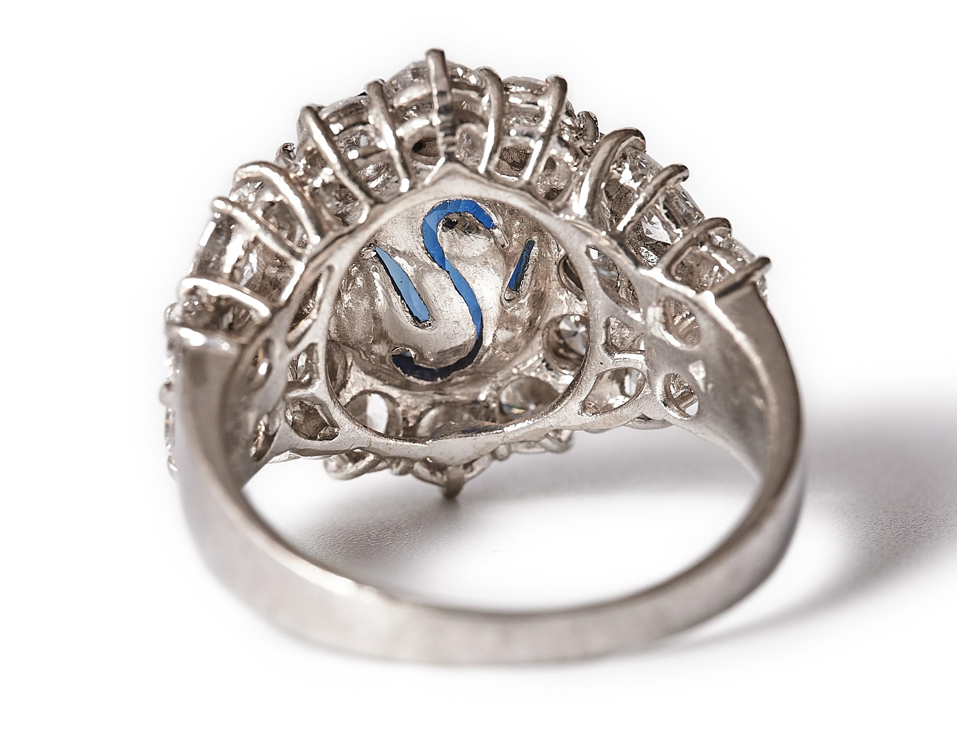 4.67 carat sapphire and 2.62 carat diamond statement ring For Sale 7