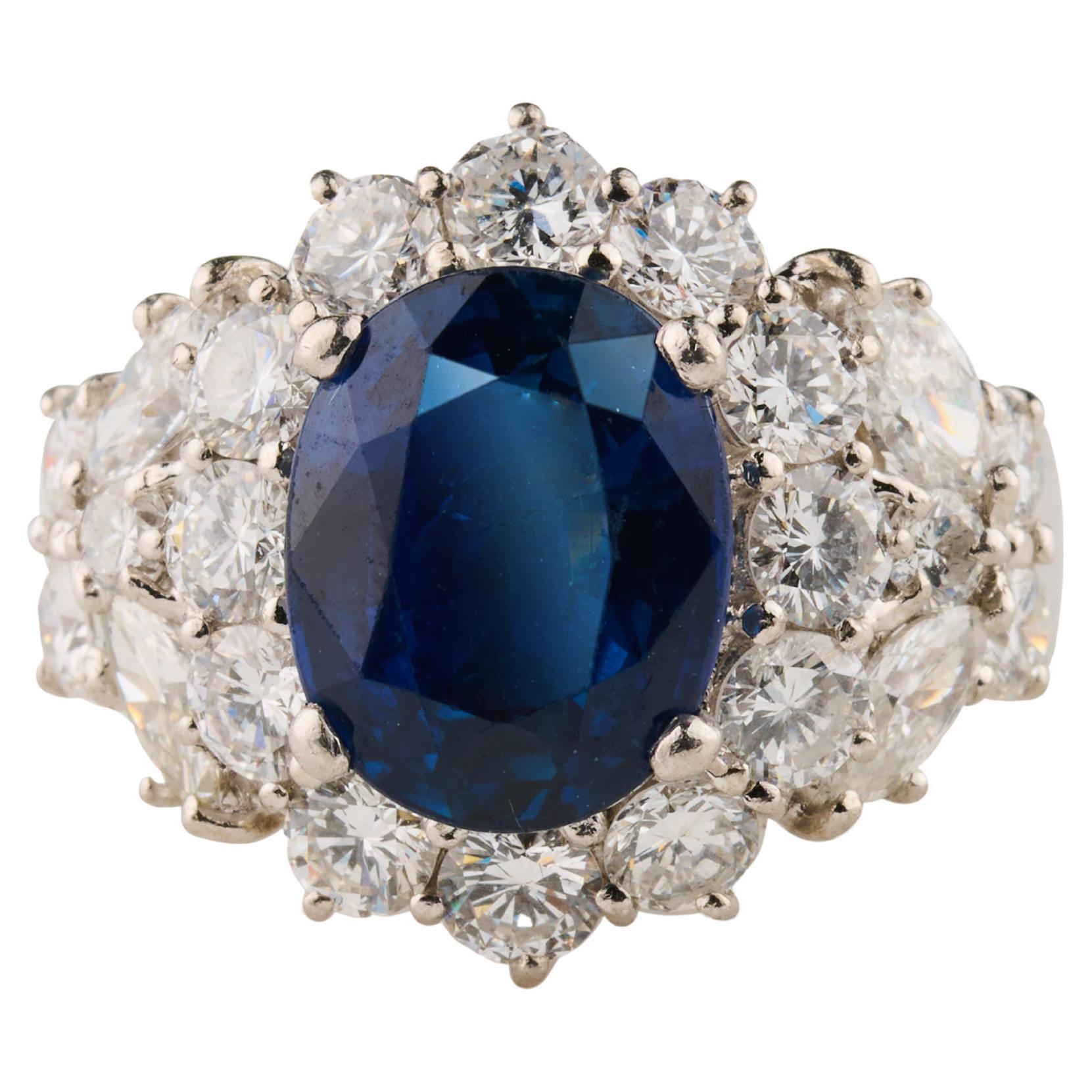 4.67 carat sapphire and 2.62 carat diamond statement ring For Sale