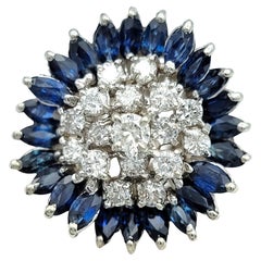 4.67 Carat Total Blue Sapphire and Diamond Stacked Swirl 14K Gold Cocktail Ring