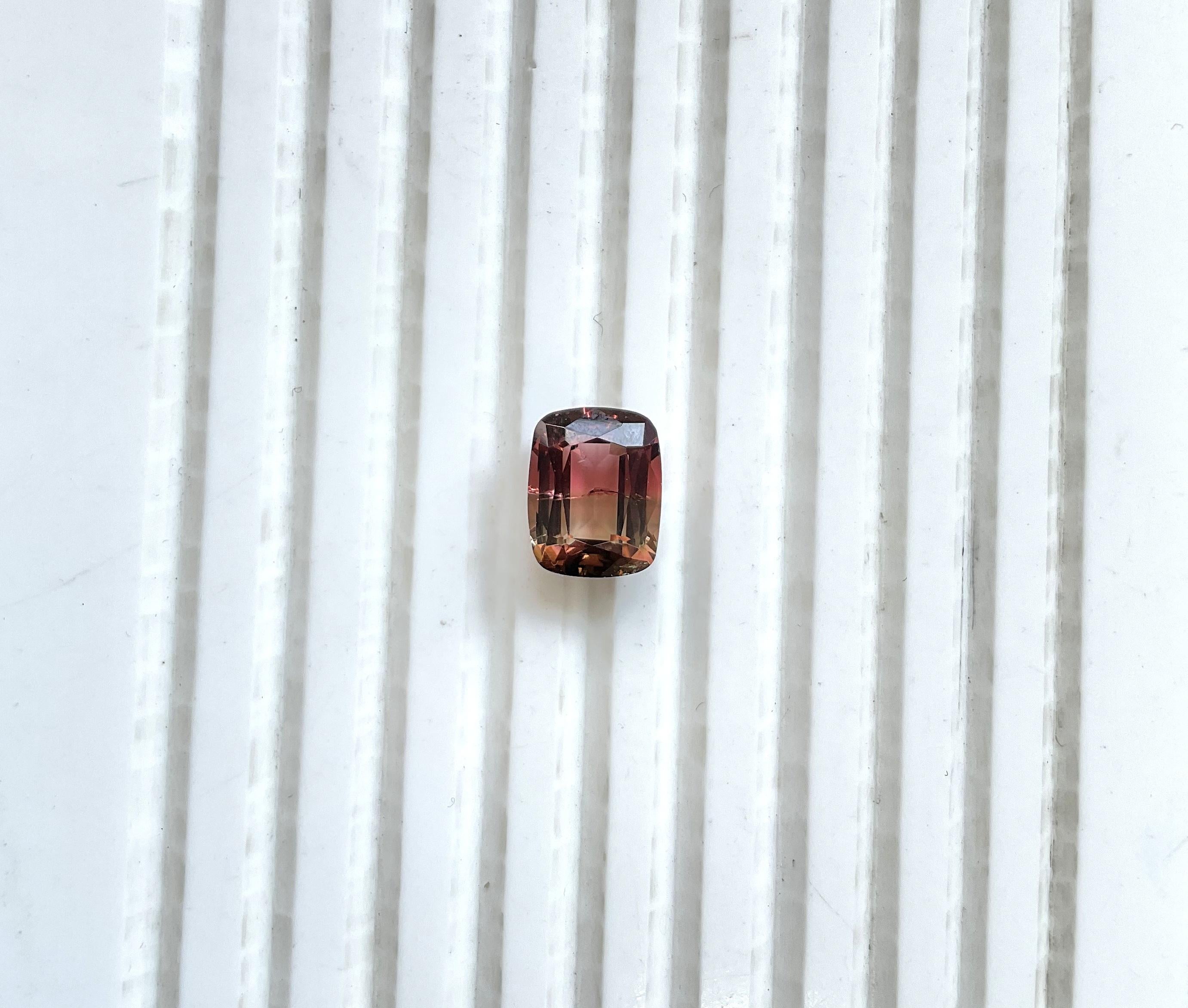 Tourmaline bicolore taille coussin facettée de 4,67 carats pour bijouterie naturelle en vente 2