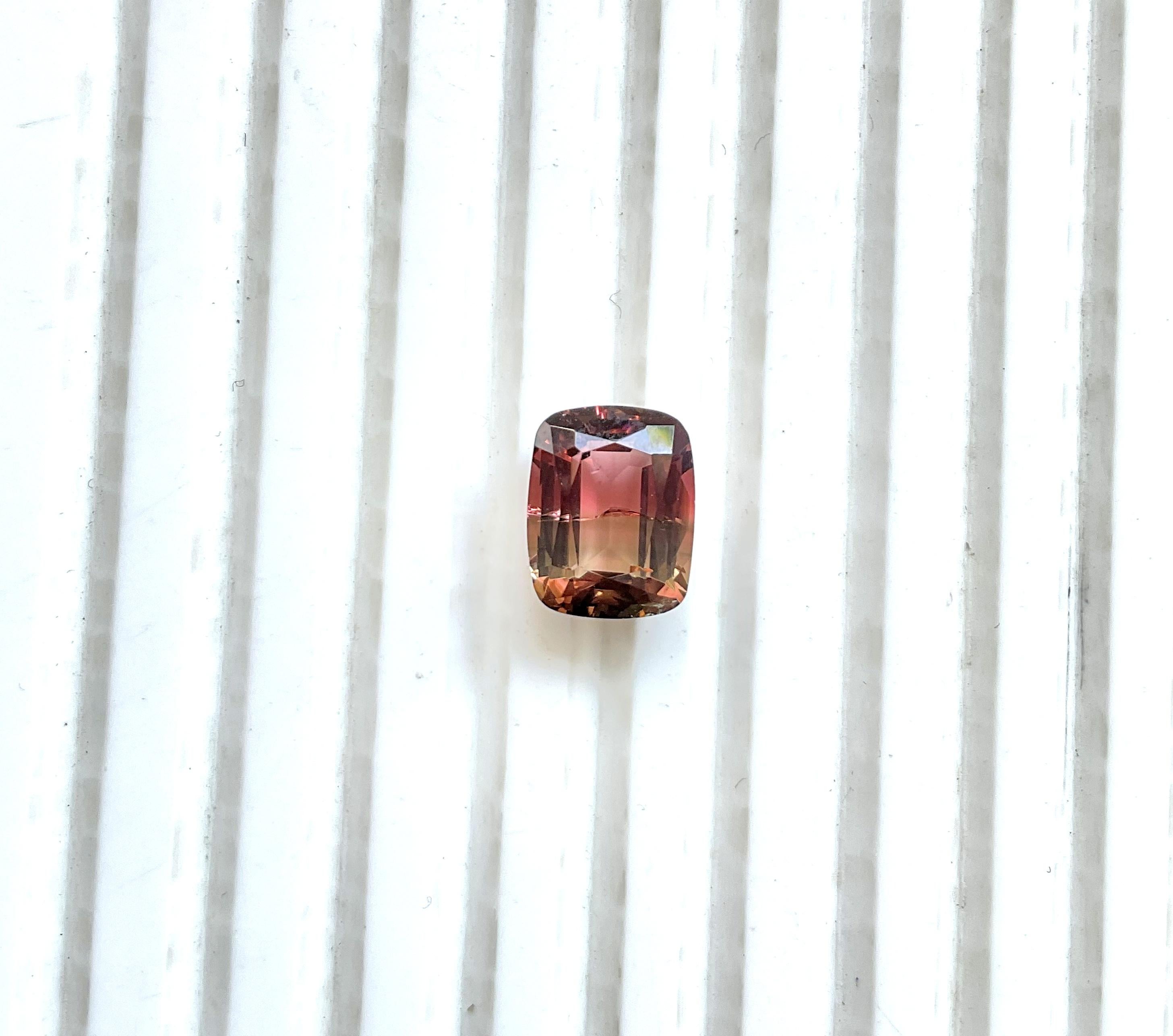 Tourmaline bicolore taille coussin facettée de 4,67 carats pour bijouterie naturelle en vente 3