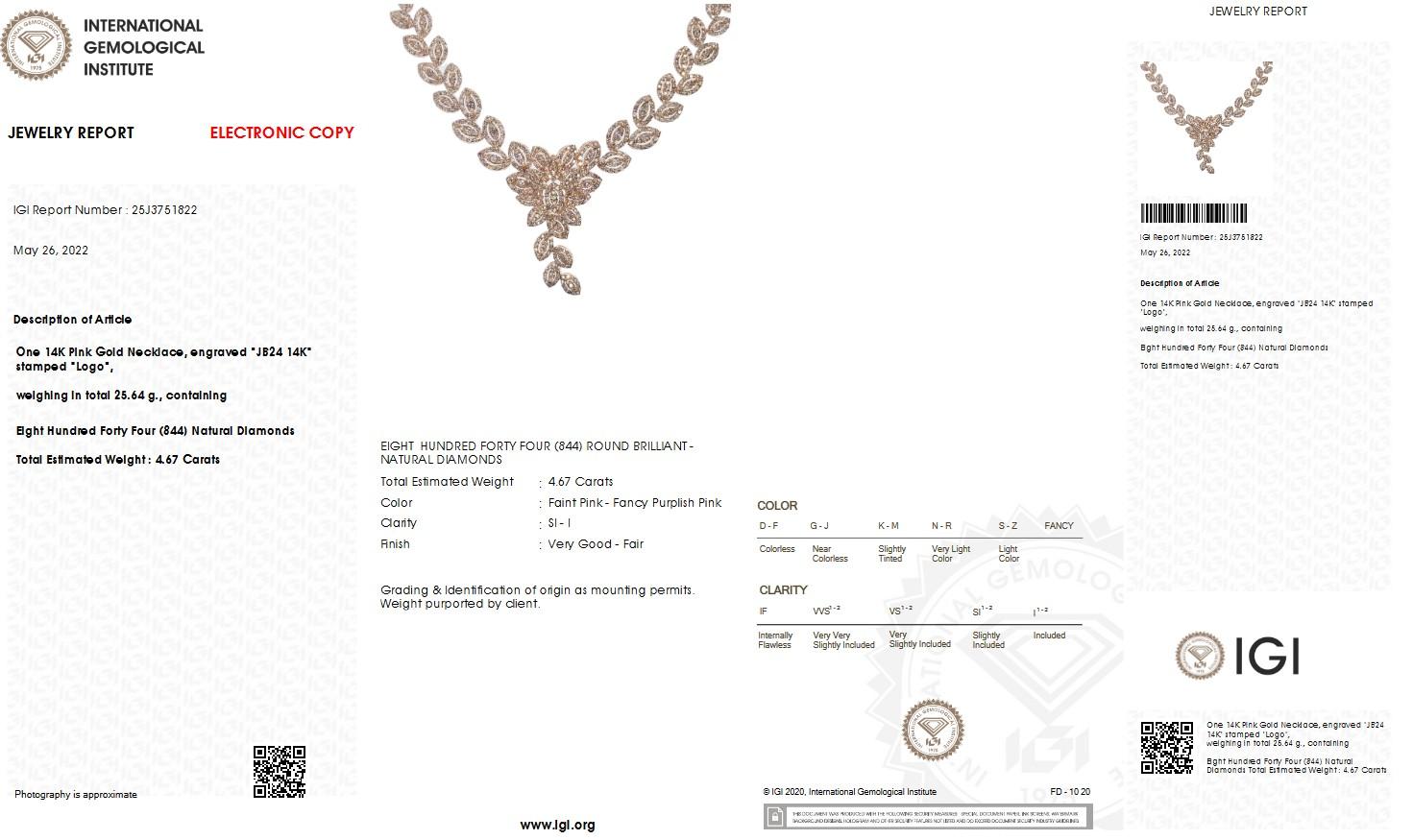 IGI Certified 4.67ct Natural Pink Diamond Necklace 1