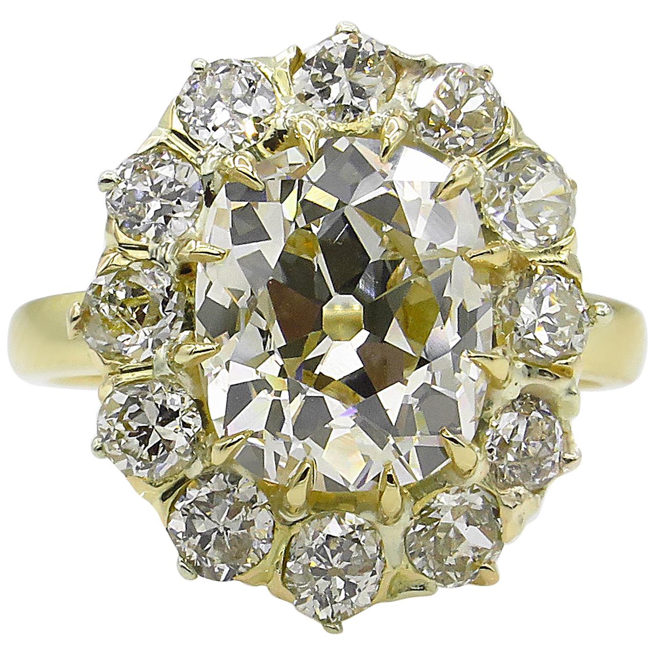 GIA 4.70 Carat Old Mine Cushion Diamond Cluster Engagement Ring 