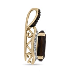 4.67tcw 10K Natural Smokey Topaz, Diamond, & Yellow Diamond Gold Pendant