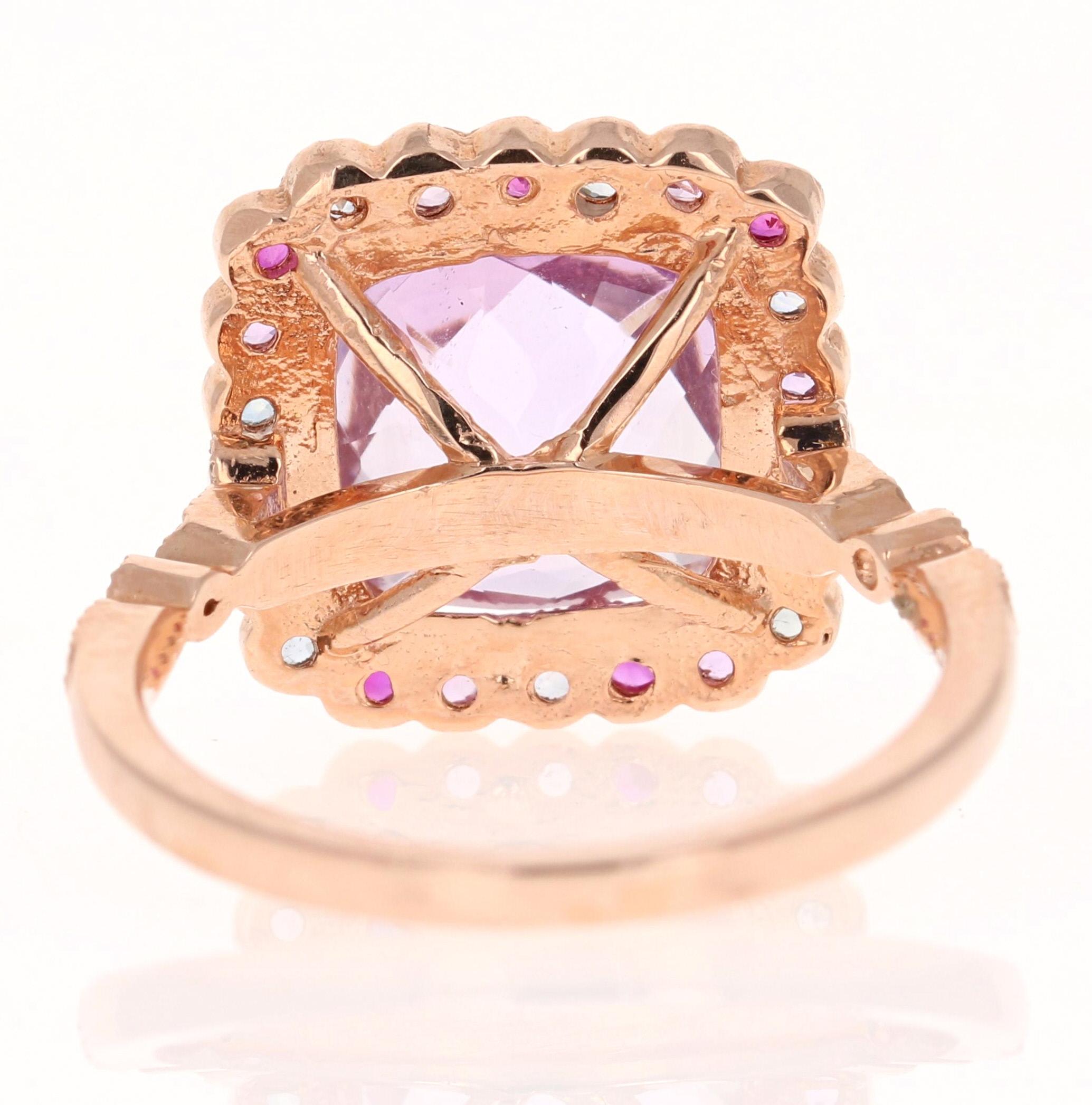 4.68 Carat Cushion Cut Amethyst Sapphire Diamond Rose Gold Cocktail Ring Neuf - En vente à Los Angeles, CA