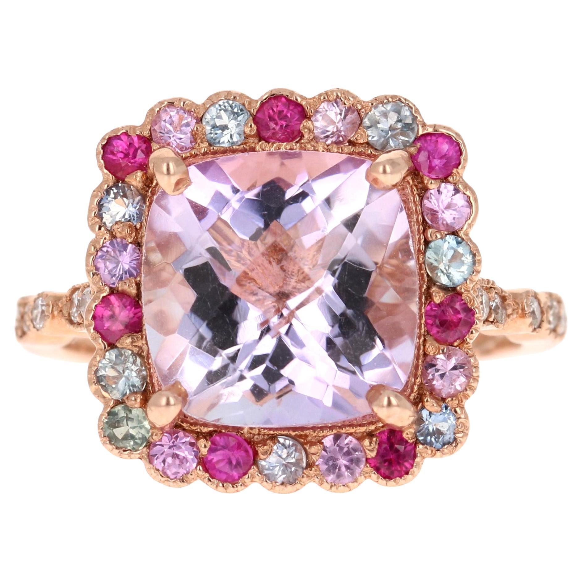 Cocktailring aus Roségold mit 4.68 Karat Amethyst und Saphir im Kissenschliff