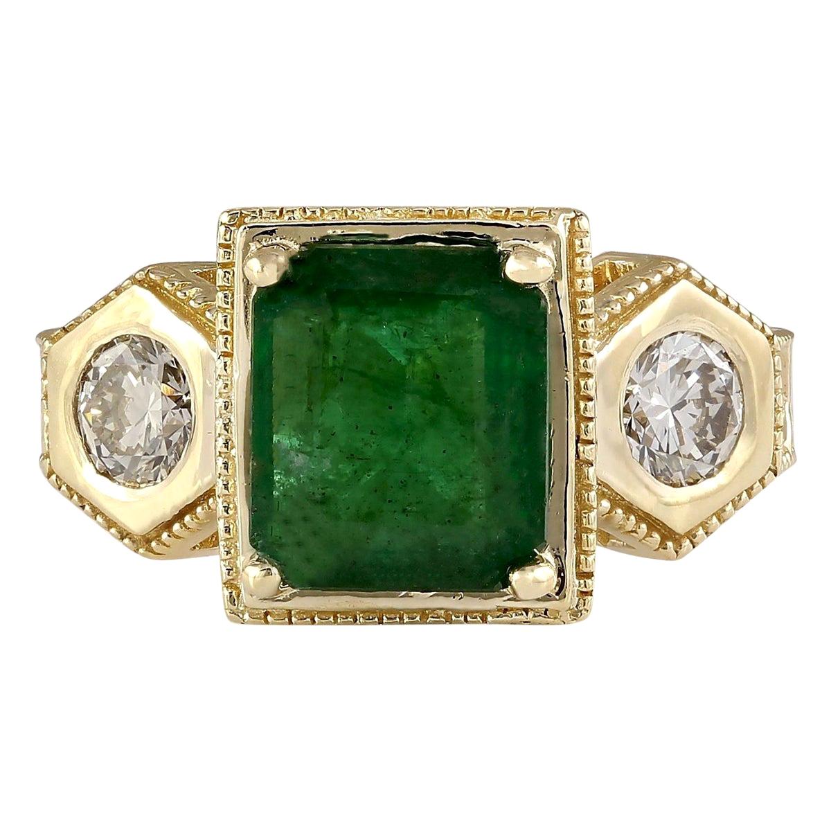 4.68 Carat Emerald 18 Karat Yellow Gold Diamond Ring