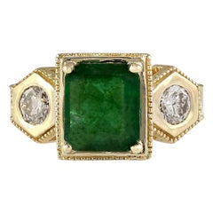 4.68 Carat Emerald 18 Karat Yellow Gold Diamond Ring