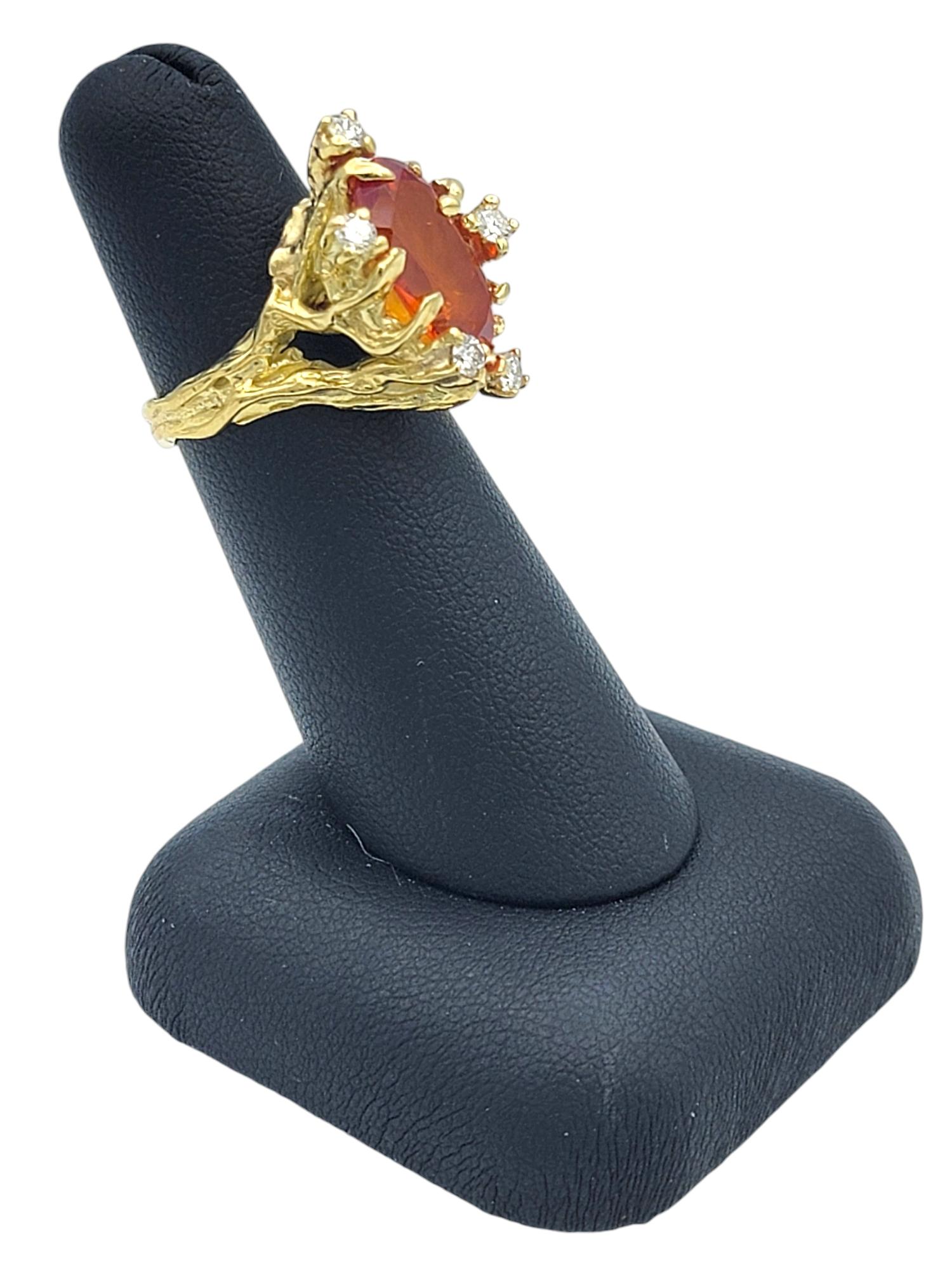 4.68 Carat Lab Grown Spinel Faux Bois Ring with Diamonds in 18 Karat Yellow Gold For Sale 5