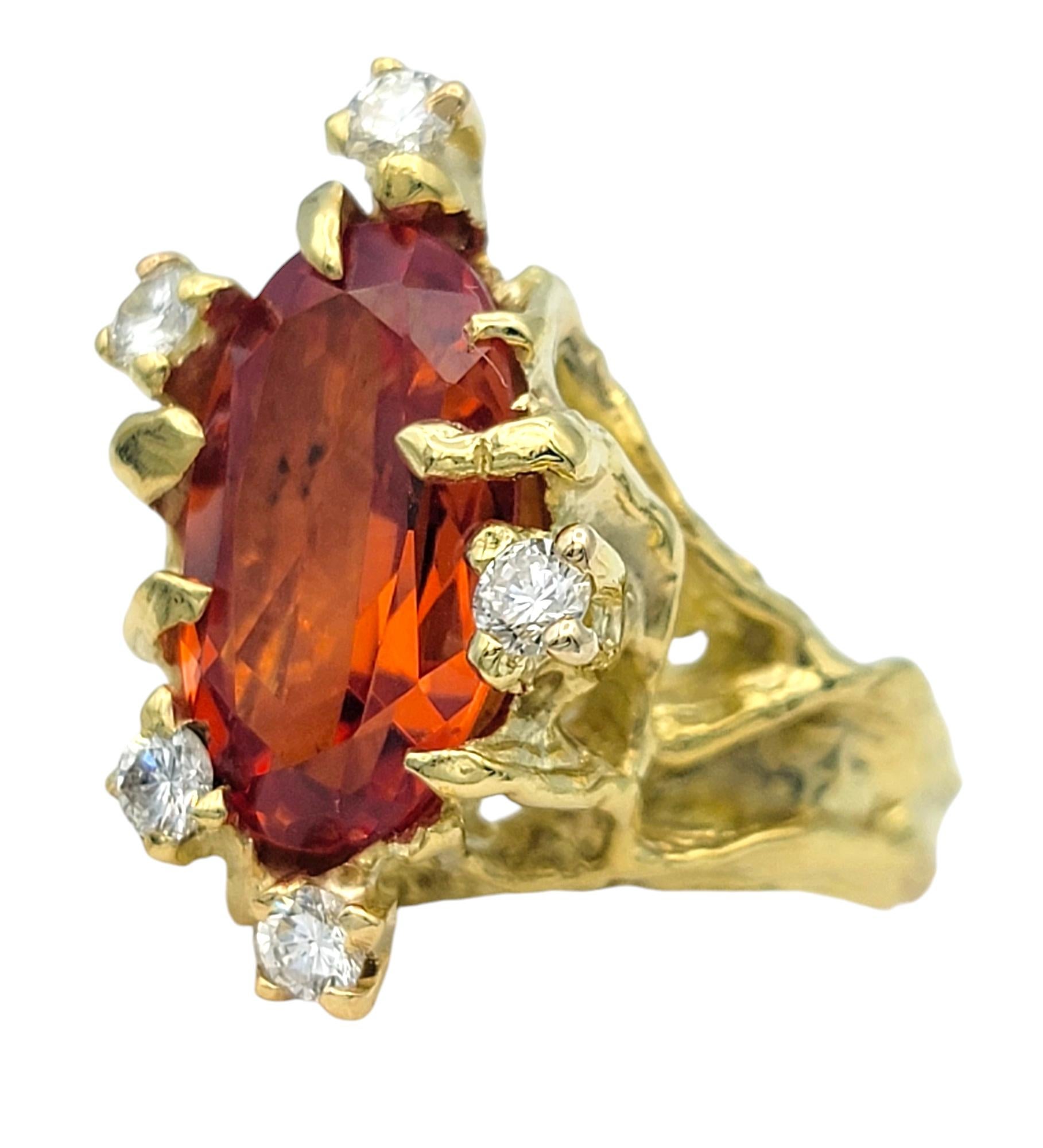Ring size: 6

Discover the epitome of elegance with this exquisite cocktail ring, a testament to timeless beauty and meticulous craftsmanship. At its heart lies a magnificent 4.68 carat marquise cut lab grown spinel, captivating with its rich hue