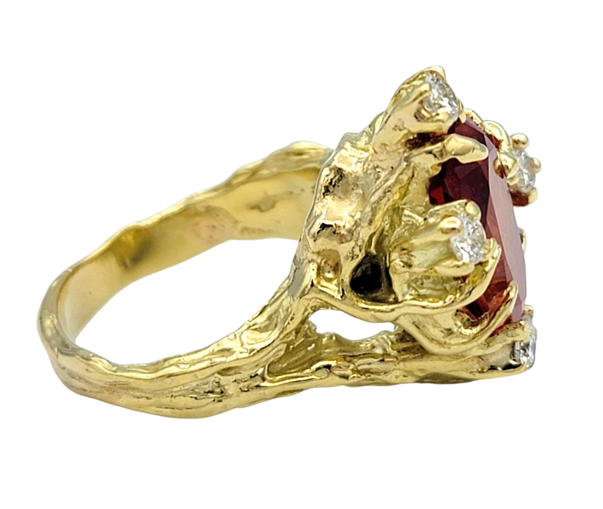 Marquise Cut 4.68 Carat Lab Grown Spinel Faux Bois Ring with Diamonds in 18 Karat Yellow Gold For Sale