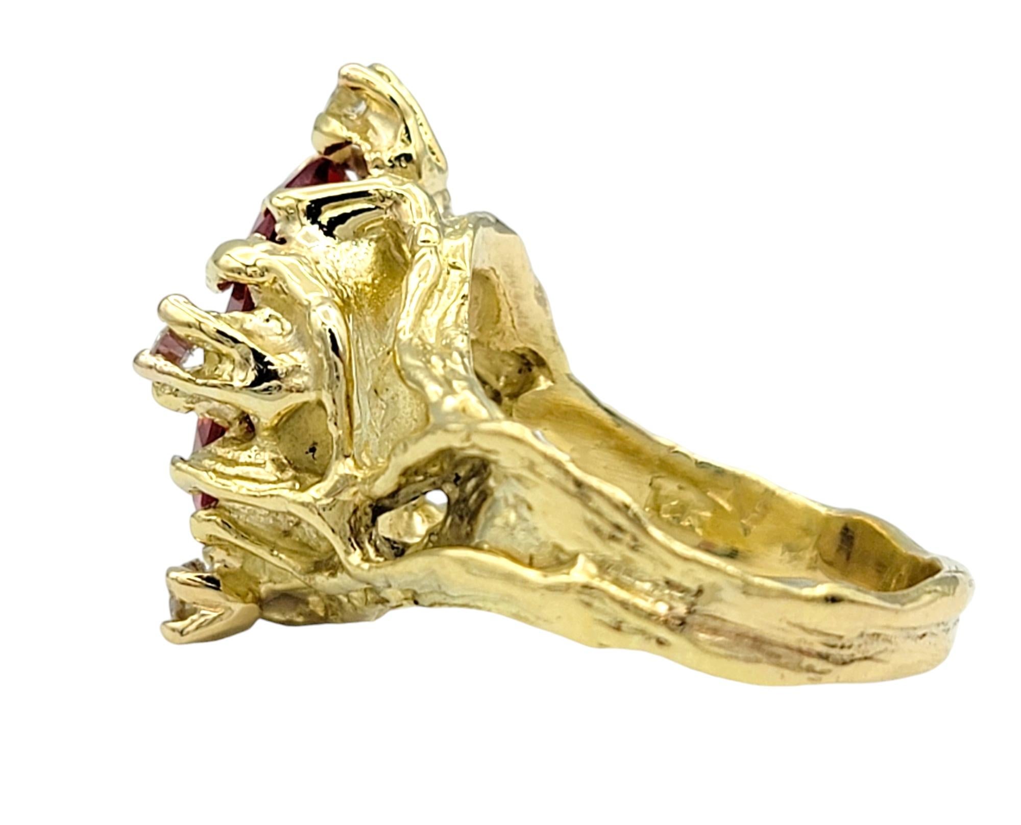 4.68 Carat Lab Grown Spinel Faux Bois Ring with Diamonds in 18 Karat Yellow Gold In Good Condition For Sale In Scottsdale, AZ