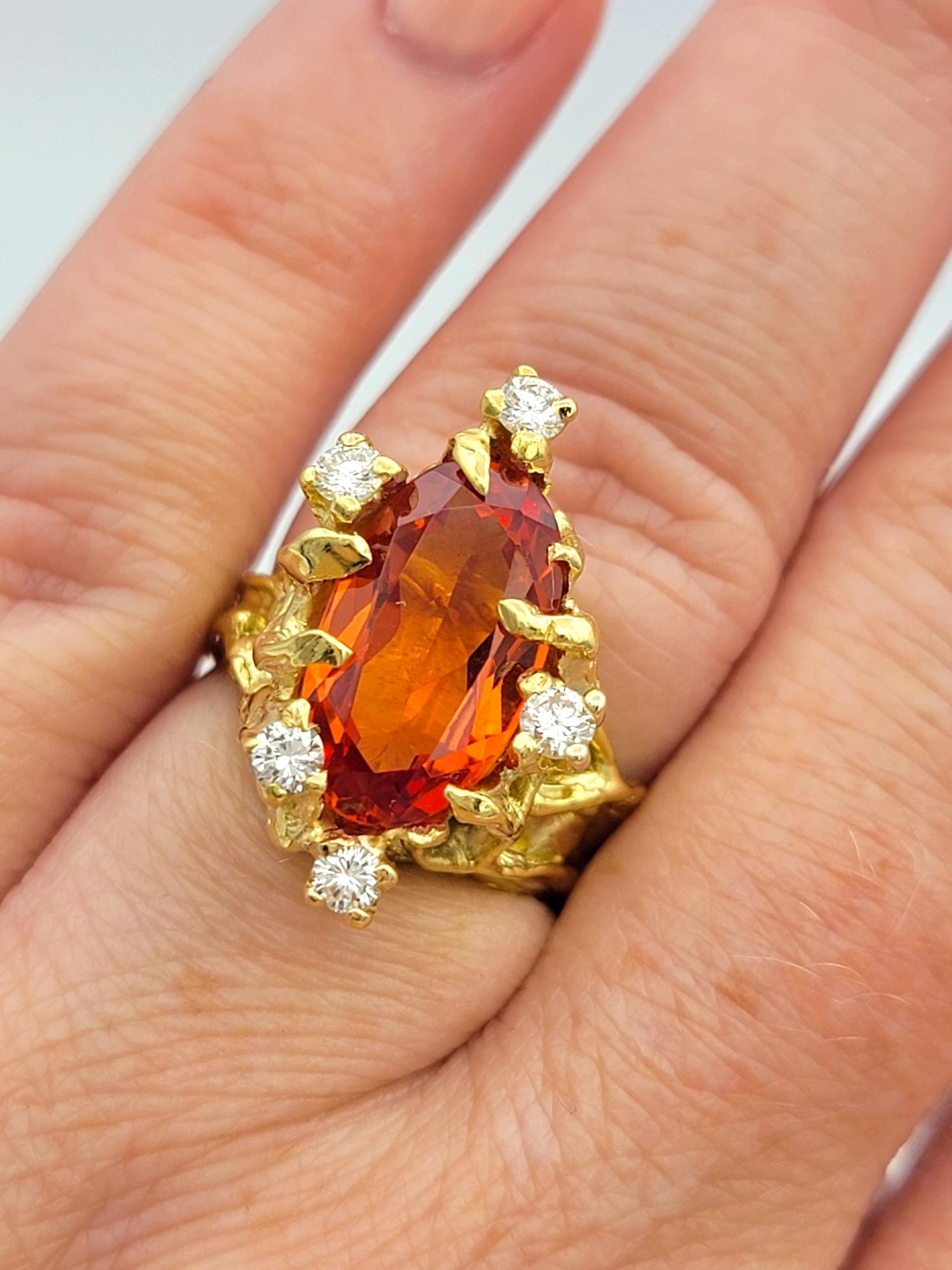 4.68 Carat Lab Grown Spinel Faux Bois Ring with Diamonds in 18 Karat Yellow Gold For Sale 3