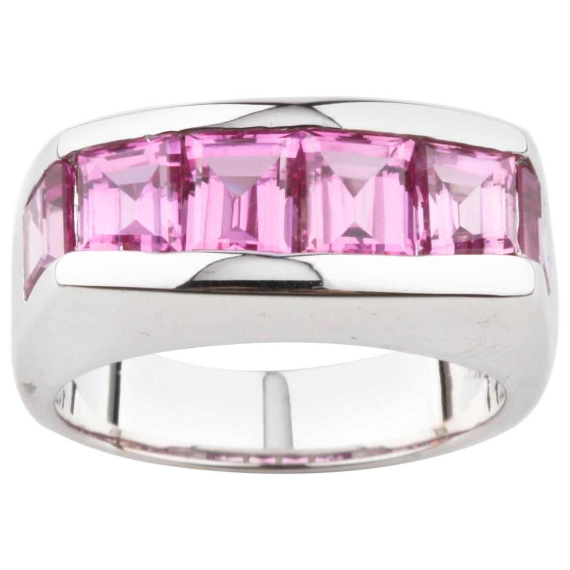 4.68 Carat Laboratory Created Pink Sapphire Ring in White Gold For Sale