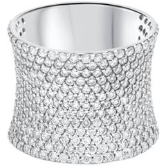 4.68 Carat Micro Pave Set Diamond White Gold Concave Ring