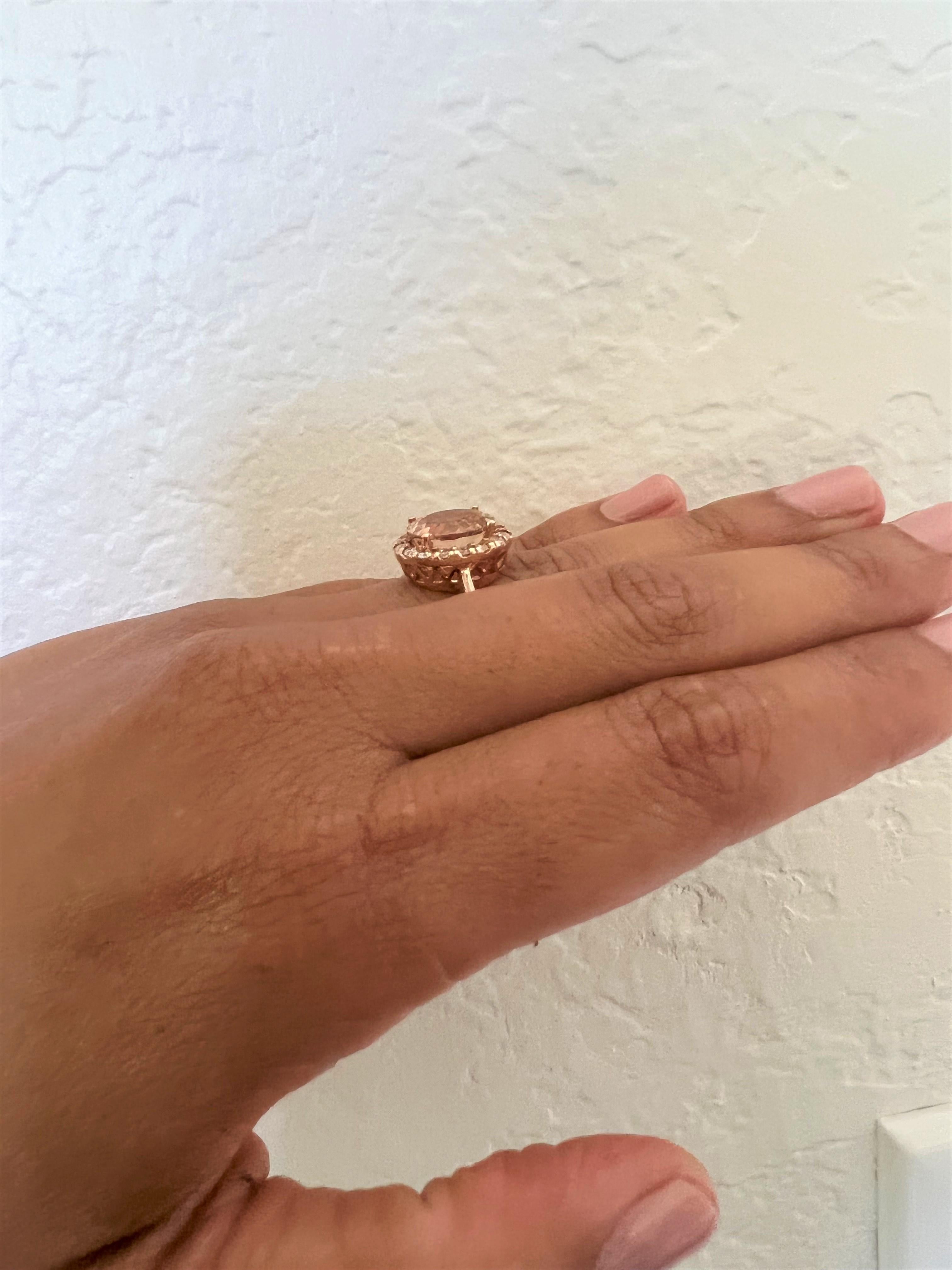 4.68 Carat Morganite Diamond 14 Karat Rose Engagement Ring In New Condition For Sale In Los Angeles, CA