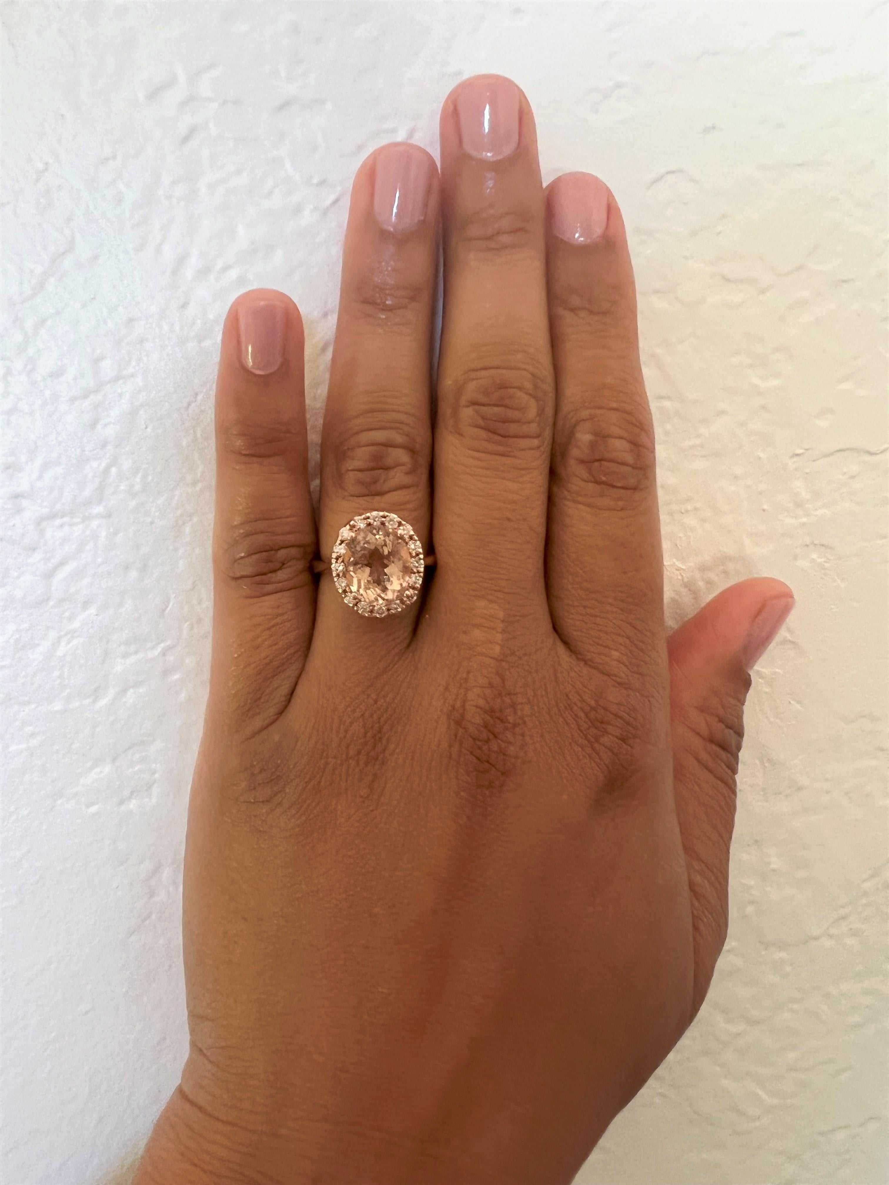 Women's 4.68 Carat Morganite Diamond 14 Karat Rose Engagement Ring For Sale