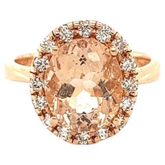 Bague de fiançailles en or rose 14 carats avec diamants et morganite de 4,68 carats