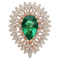 Natural Emerald Diamond Ring In 14 Karat Solid Rose Gold