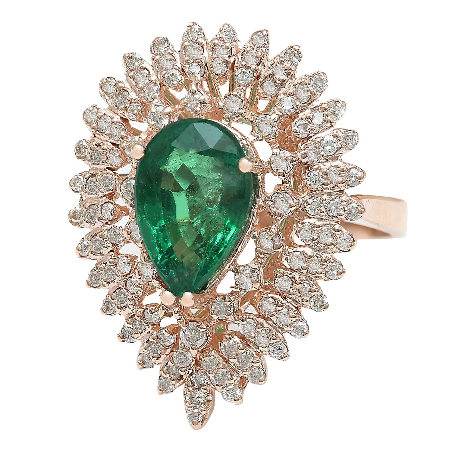 4.68 Carat Natural Emerald 14K Solid Rose Gold Diamond Ring
 Item Type: Ring
 Item Style: Engagement
 Material: 14K Rose Gold
 Mainstone: Emerald
 Stone Color: Green
 Stone Weight: 3.43 Carat
 Stone Shape: Pear
 Stone Quantity: 1
 Stone Dimensions: