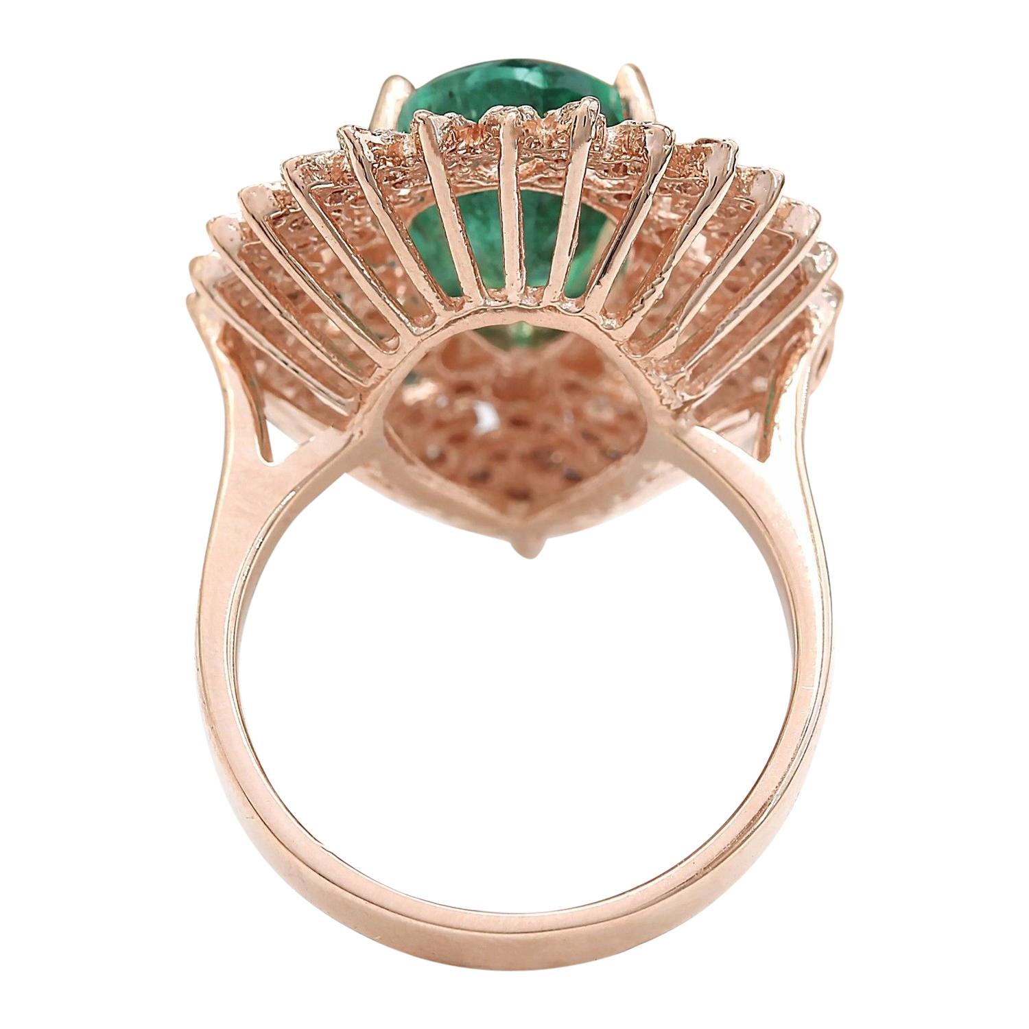 Pear Cut Natural Emerald Diamond Ring In 14 Karat Solid Rose Gold  For Sale
