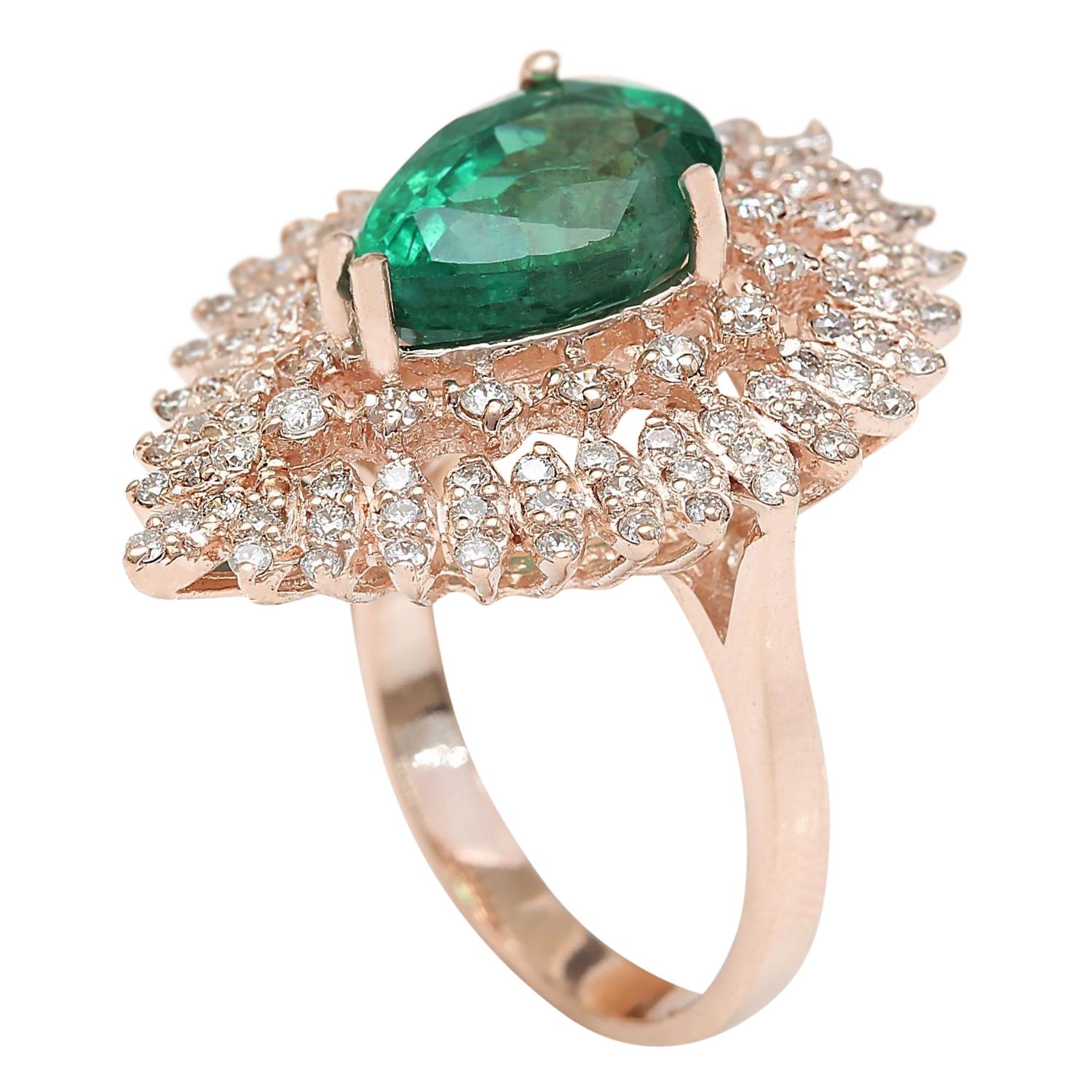Natural Emerald Diamond Ring In 14 Karat Solid Rose Gold  In New Condition For Sale In Los Angeles, CA