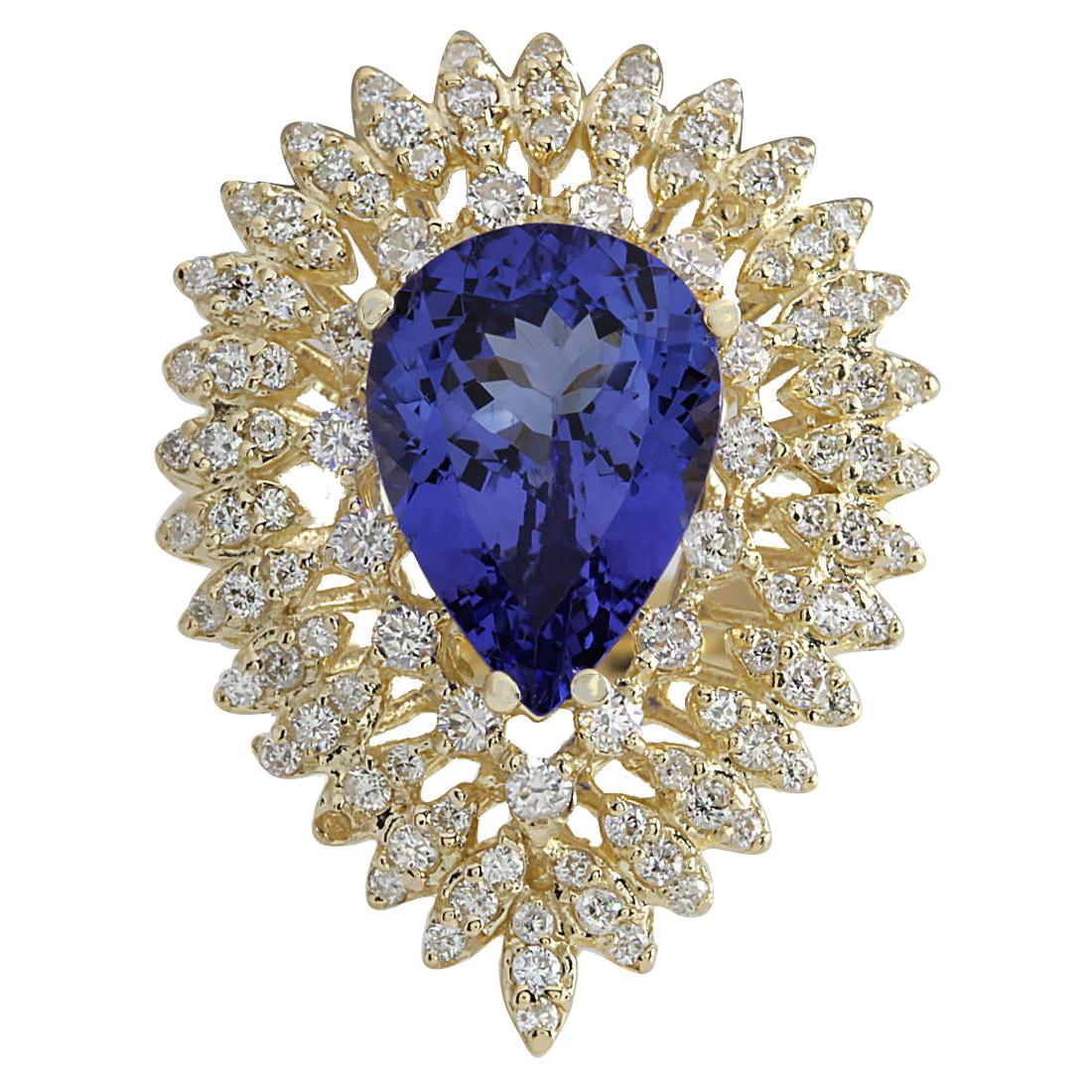 Natural Tanzanite Diamond Ring In 14 Karat Yellow Gold  For Sale