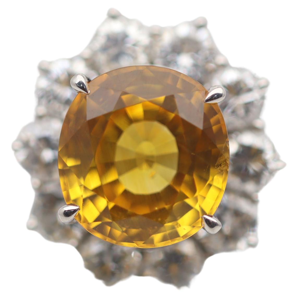 4.68 Carat Orange Sapphire Diamond Halo Platinum Ring For Sale