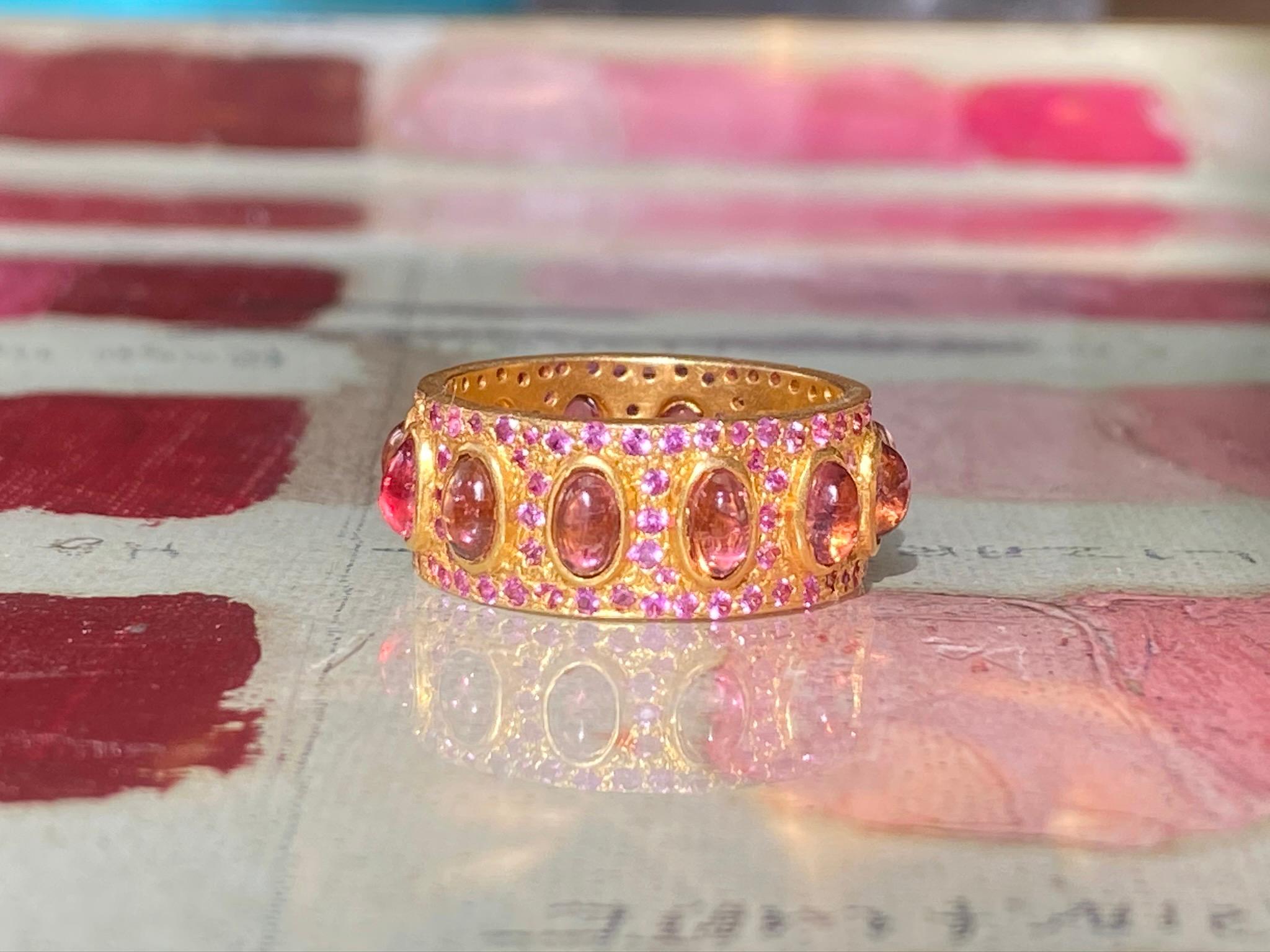 4.68 Carat Pink Tourmaline Gold Eternity Ring by Lauren Harper For Sale 3