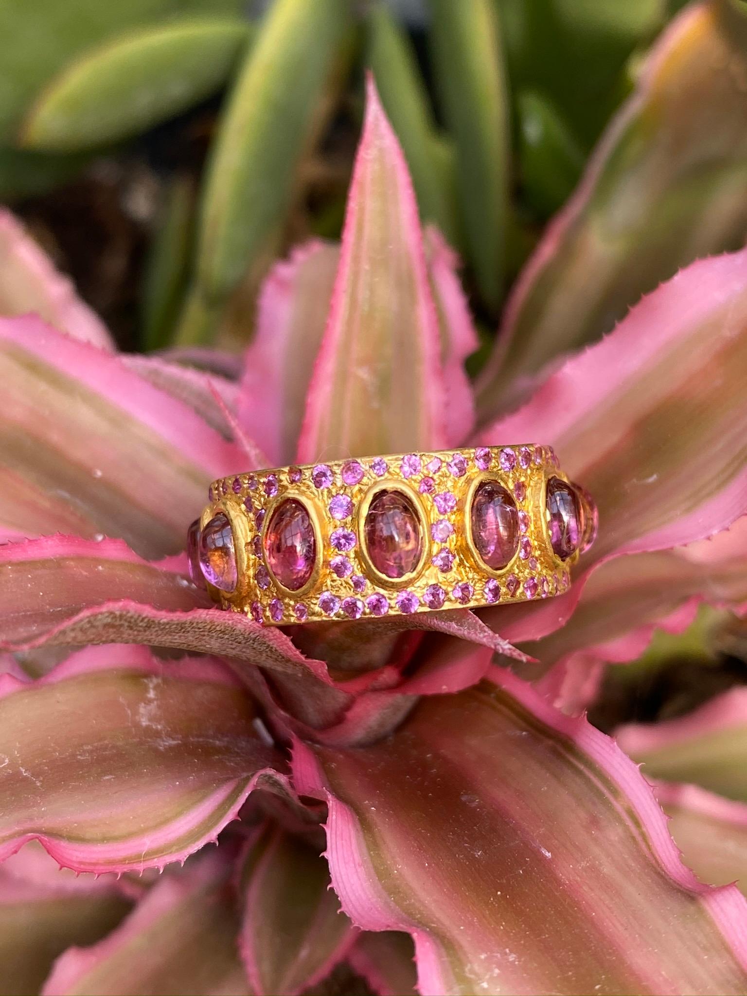4.68 Carat Pink Tourmaline Gold Eternity Ring by Lauren Harper For Sale 1