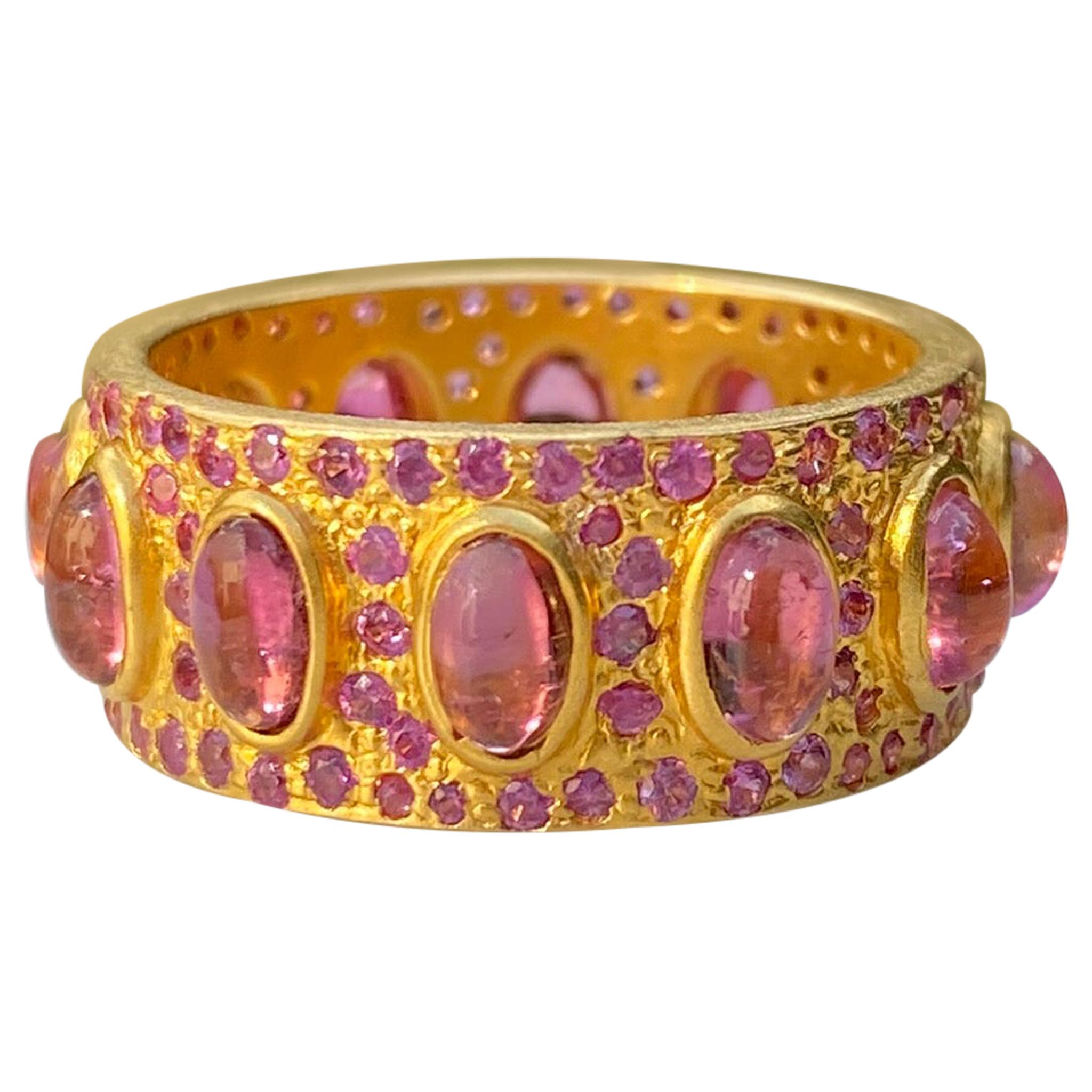 4.68 Carat Pink Tourmaline Gold Eternity Ring by Lauren Harper For Sale