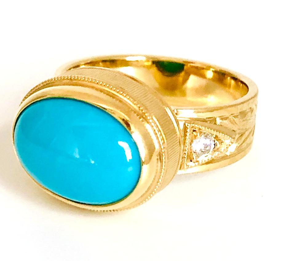 Sleeping Beauty Mine turquoise of the quality we used in this beautiful ring is the best that money can buy! A clear, 