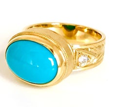 4.68 ct. Sleeping Beauty Turquoise Cabochon & Diamond 18k Yellow Gold Dome Ring