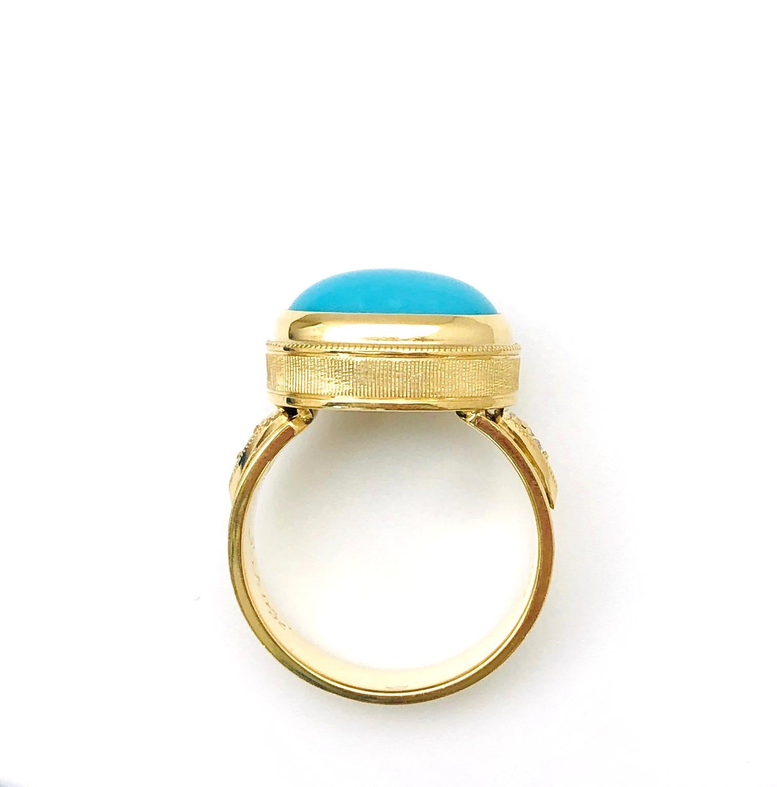 Artisan 4.68 ct. Sleeping Beauty Turquoise Cabochon & Diamond 18k Yellow Gold Dome Ring