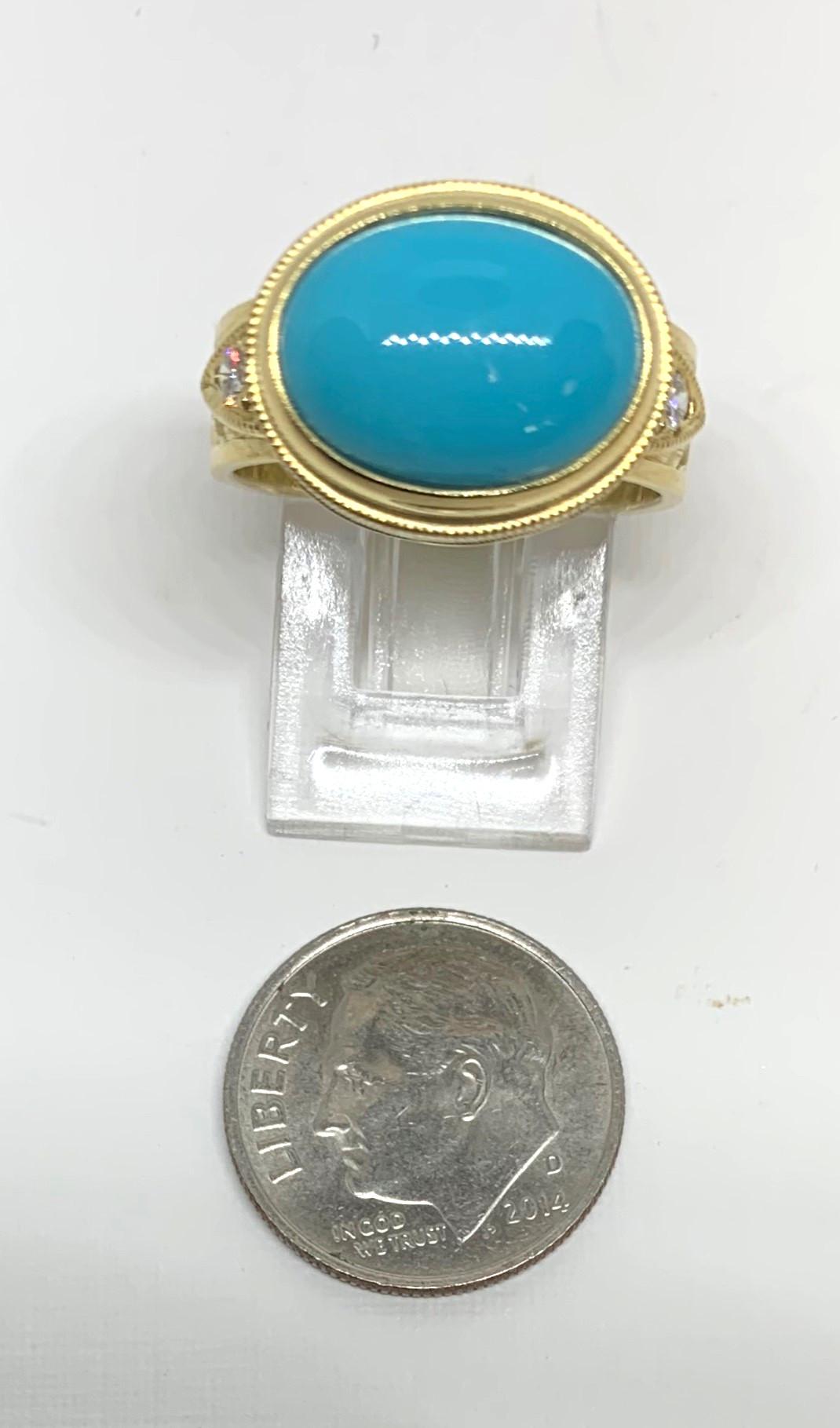 4.68 ct. Sleeping Beauty Turquoise Cabochon & Diamond 18k Yellow Gold Dome Ring In New Condition In Los Angeles, CA