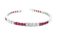 4.68 Carat Total Burmese Ruby and Diamond White Gold Tennis Bracelet