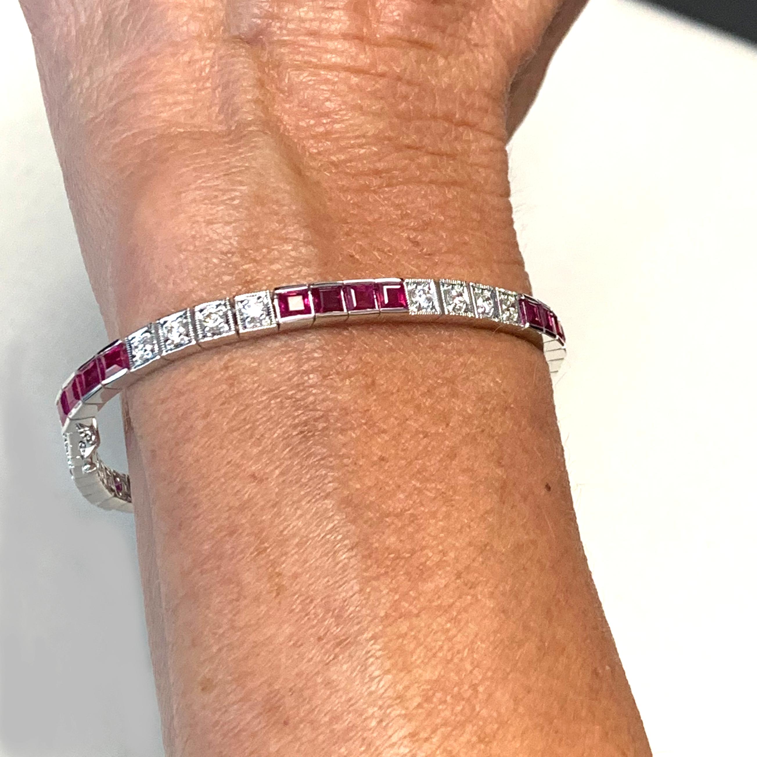 4.68 Carat Total Burmese Ruby and Diamond White Gold Tennis Bracelet 2