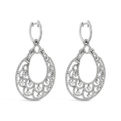 4.68 Carat Total Round Diamond Open Work Croissant Shape Dangle Earrings