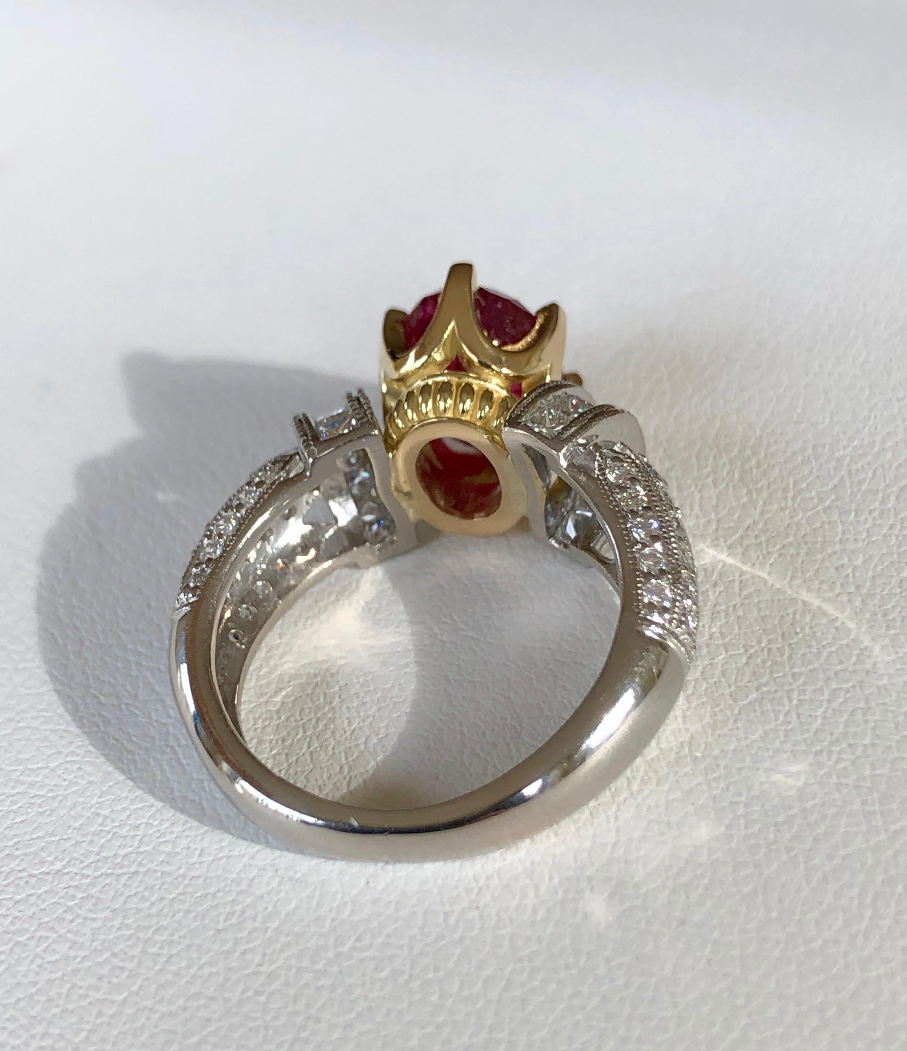 4.68 Carat Unheated Natural Red Ruby and Diamond Ring Platinum 18 Karat 7