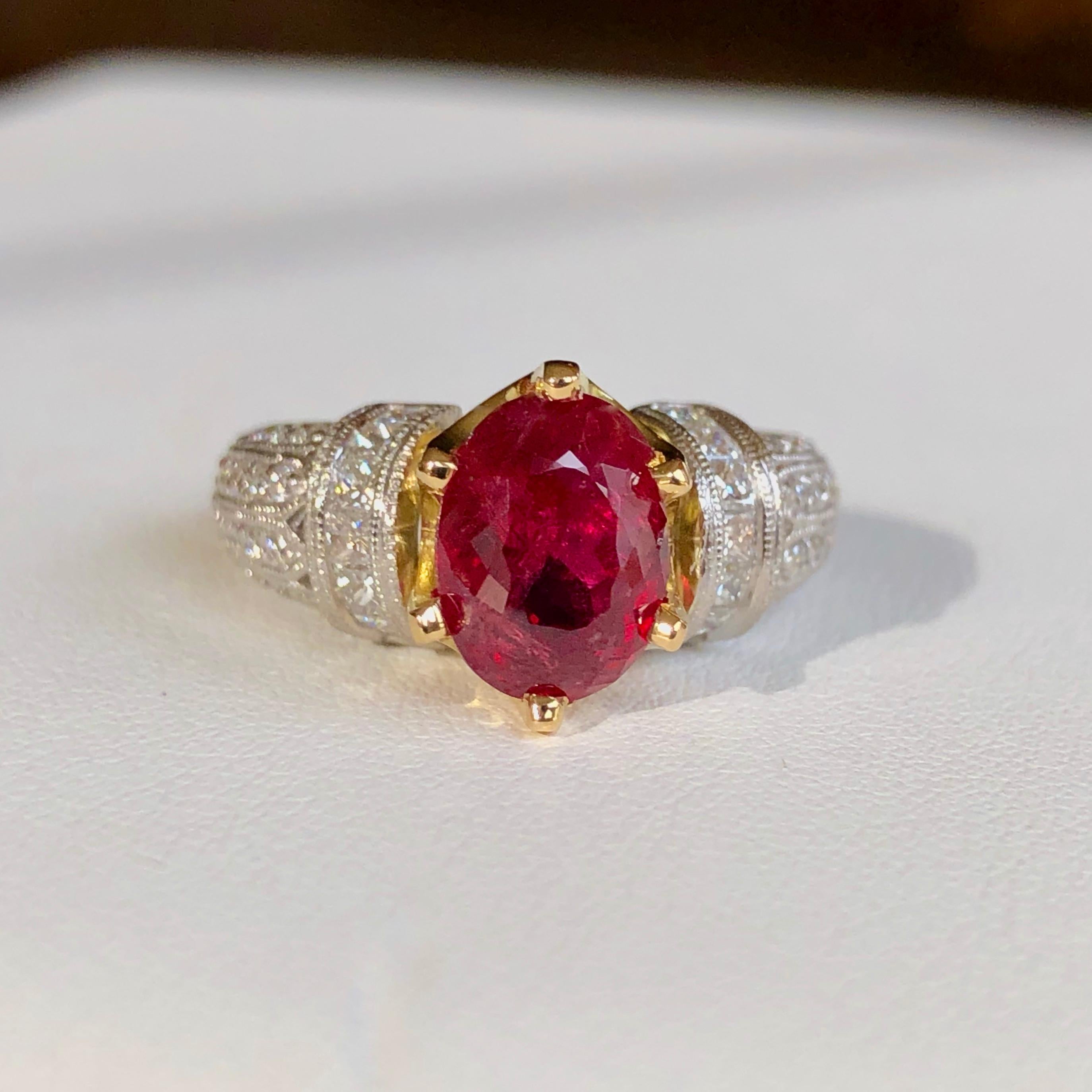 4.68 Carat Unheated Natural Red Ruby and Diamond Ring Platinum 18 Karat 8