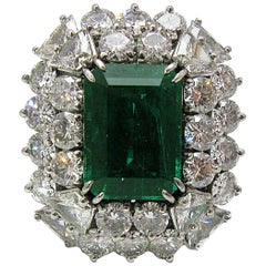 4.68 Carat Zambian Emerald Cut Emerald and Diamond Ring in Platinum