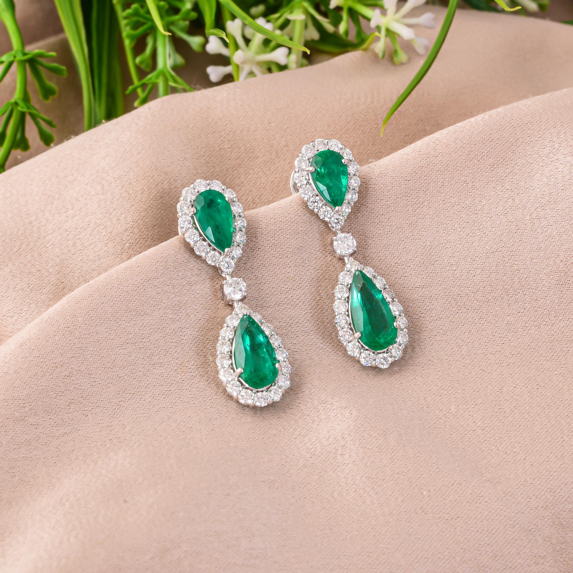Modern 4.68 Carat Zambian Emerald Earrings 1.96 Carat SI/H Diamond 14 Karat White Gold For Sale