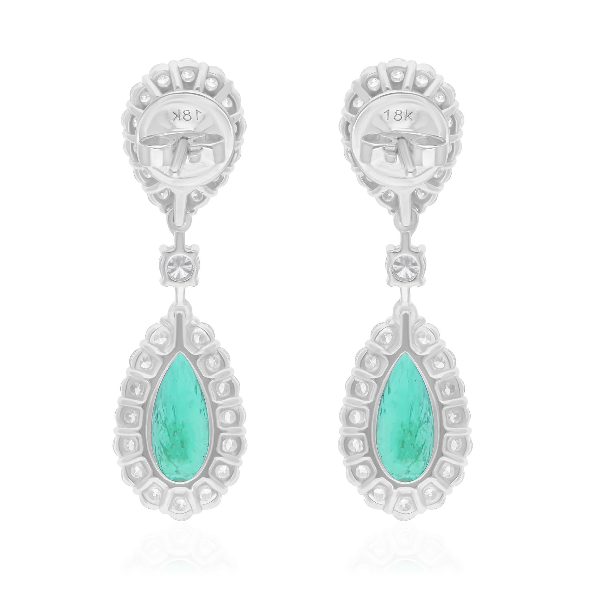 4.68 Carat Zambian Emerald Earrings 1.96 Carat SI/H Diamond 14 Karat White Gold In New Condition For Sale In Diera, Dubai
