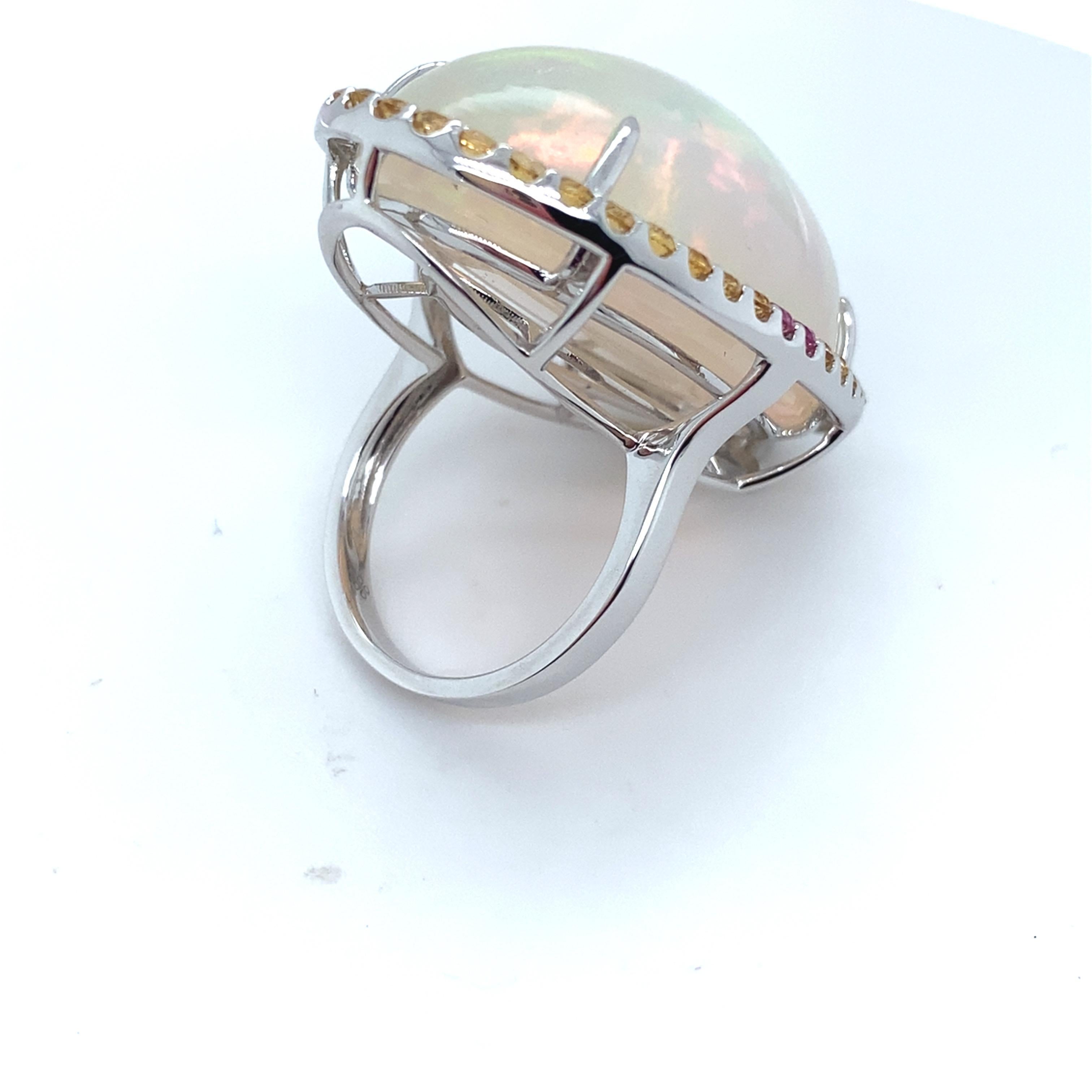 46.86 Carat Oval Cut Opal Sapphire White Gold Cocktail Ring For Sale 4