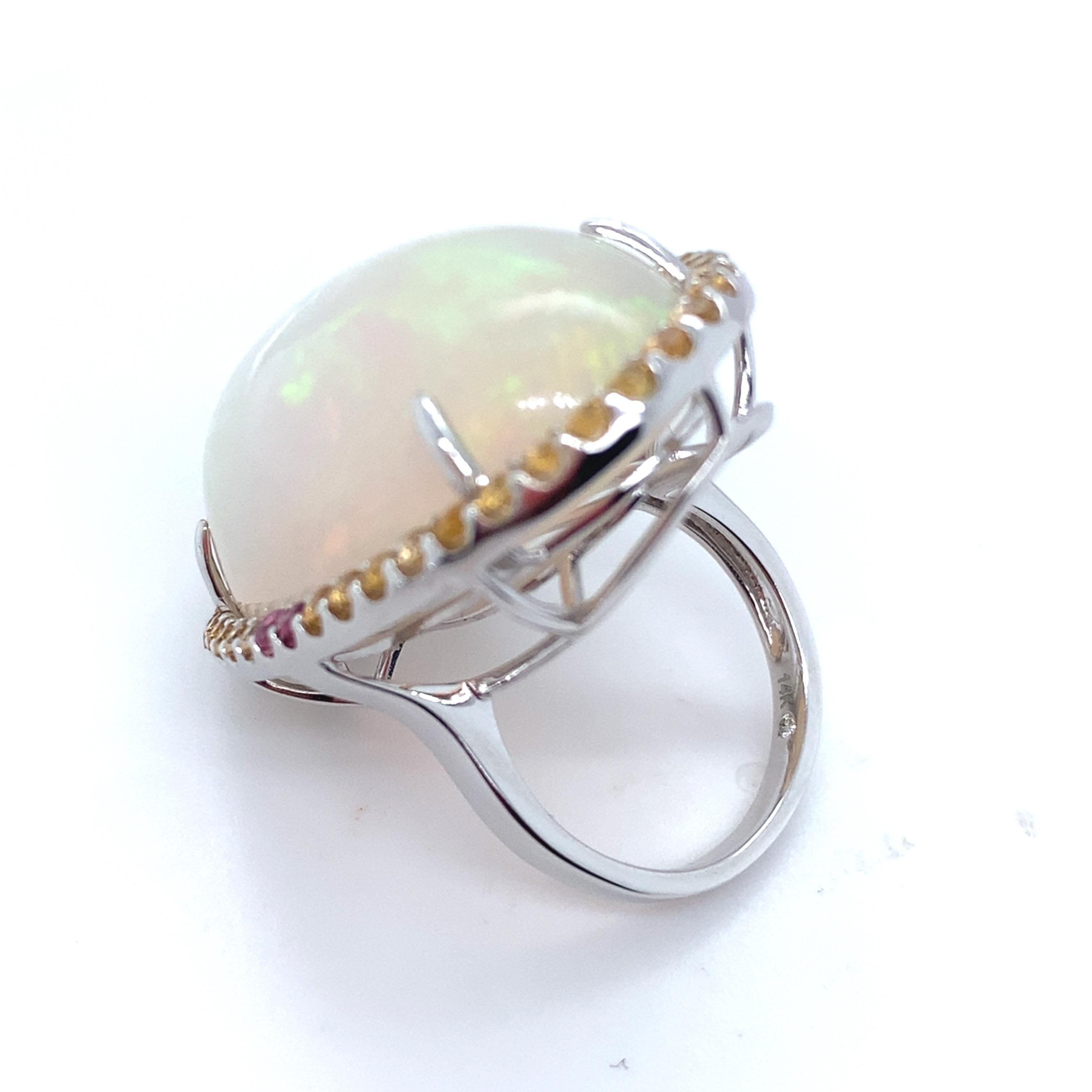 46.86 Carat Oval Cut Opal Sapphire White Gold Cocktail Ring For Sale 7